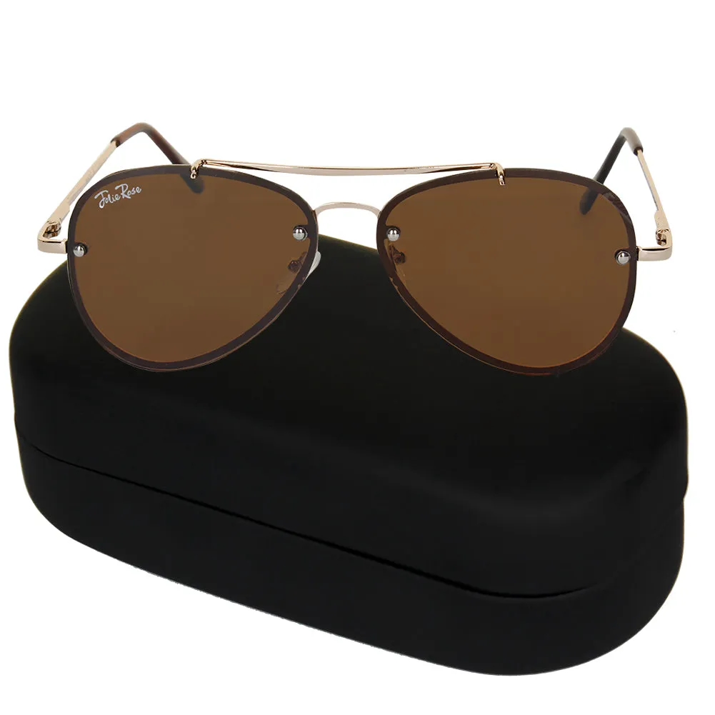 Jolie Rose Men's Studded Aviator Sunglasses and Sunglass Hard Case