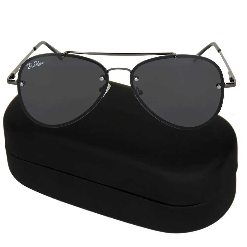 Jolie Rose Men's Studded Aviator Sunglasses and Sunglass Hard Case