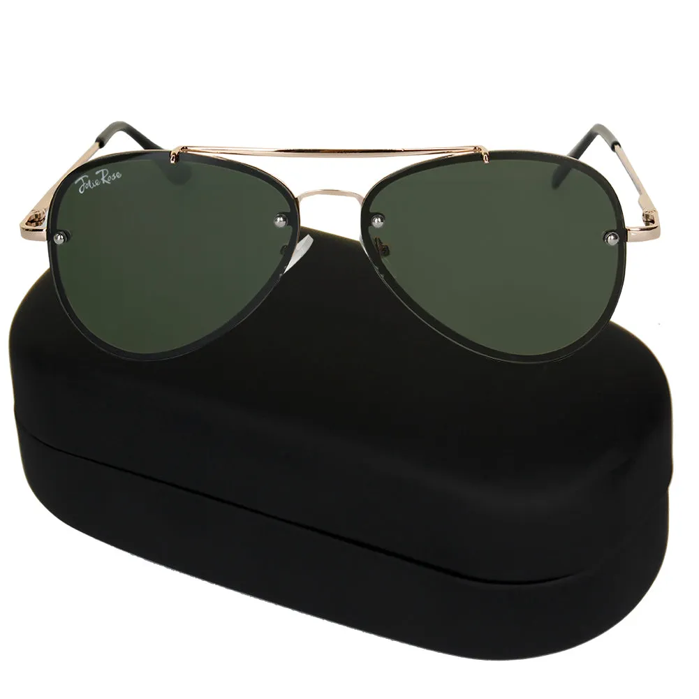 Jolie Rose Men's Studded Aviator Sunglasses and Sunglass Hard Case