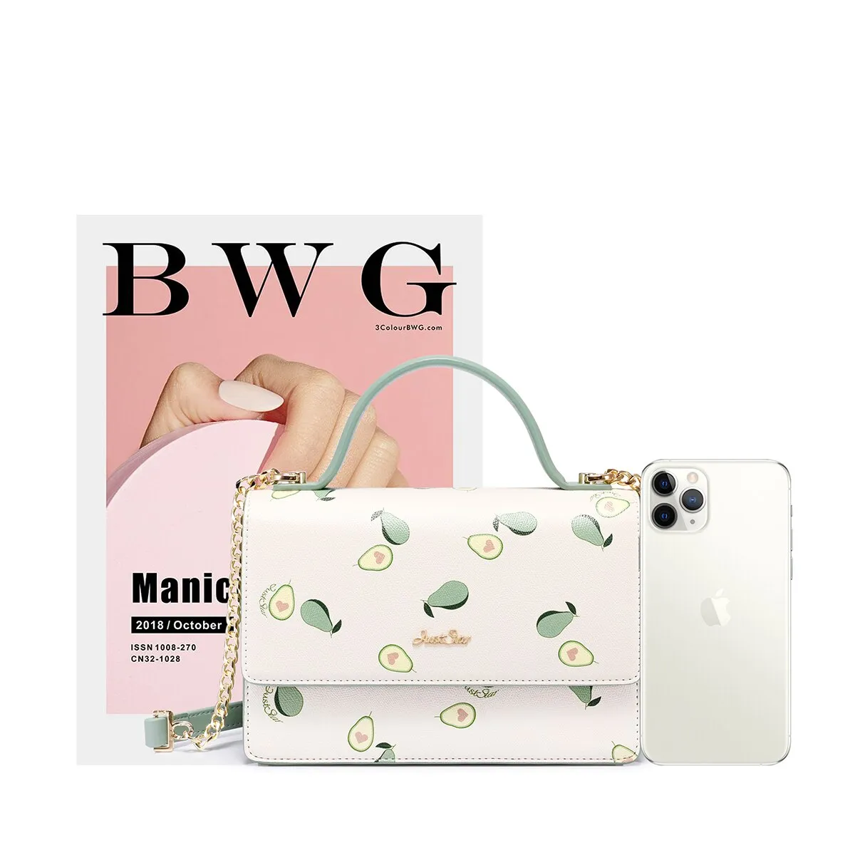 JUST STAR Women's PU Leather Handbags Ladies Fashion Avocado Fruit Printing Shoulder Tote Purse Female Chains Flap Messenger Bag