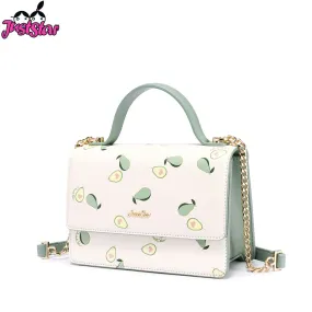 JUST STAR Women's PU Leather Handbags Ladies Fashion Avocado Fruit Printing Shoulder Tote Purse Female Chains Flap Messenger Bag