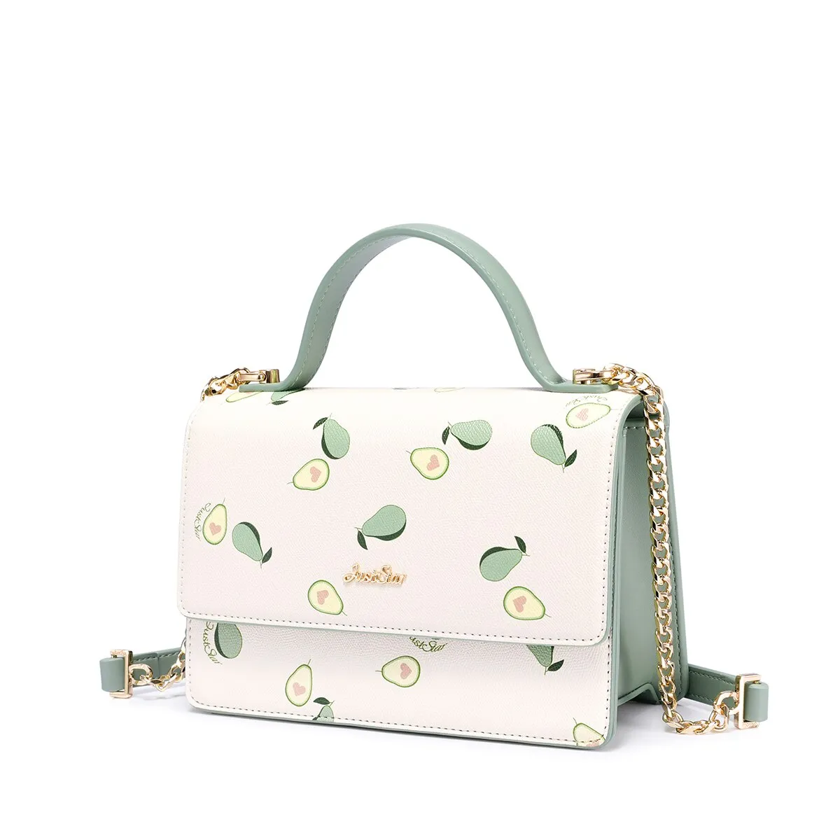 JUST STAR Women's PU Leather Handbags Ladies Fashion Avocado Fruit Printing Shoulder Tote Purse Female Chains Flap Messenger Bag