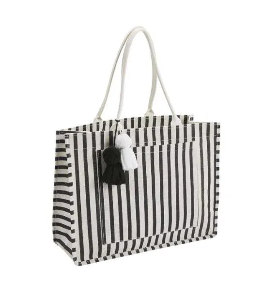 Jute Tote Black White Stripe