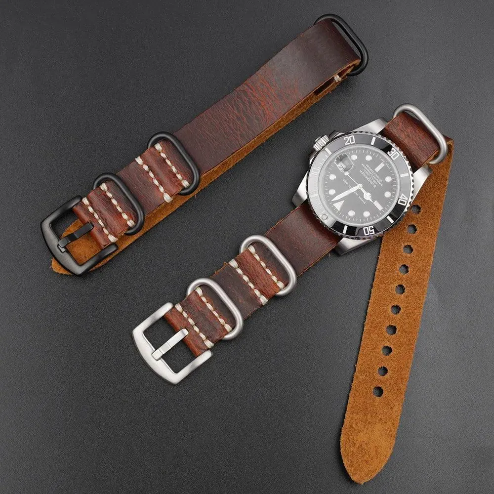 KZL029O Cowhide Genuine Leather Zulu Watch Straps