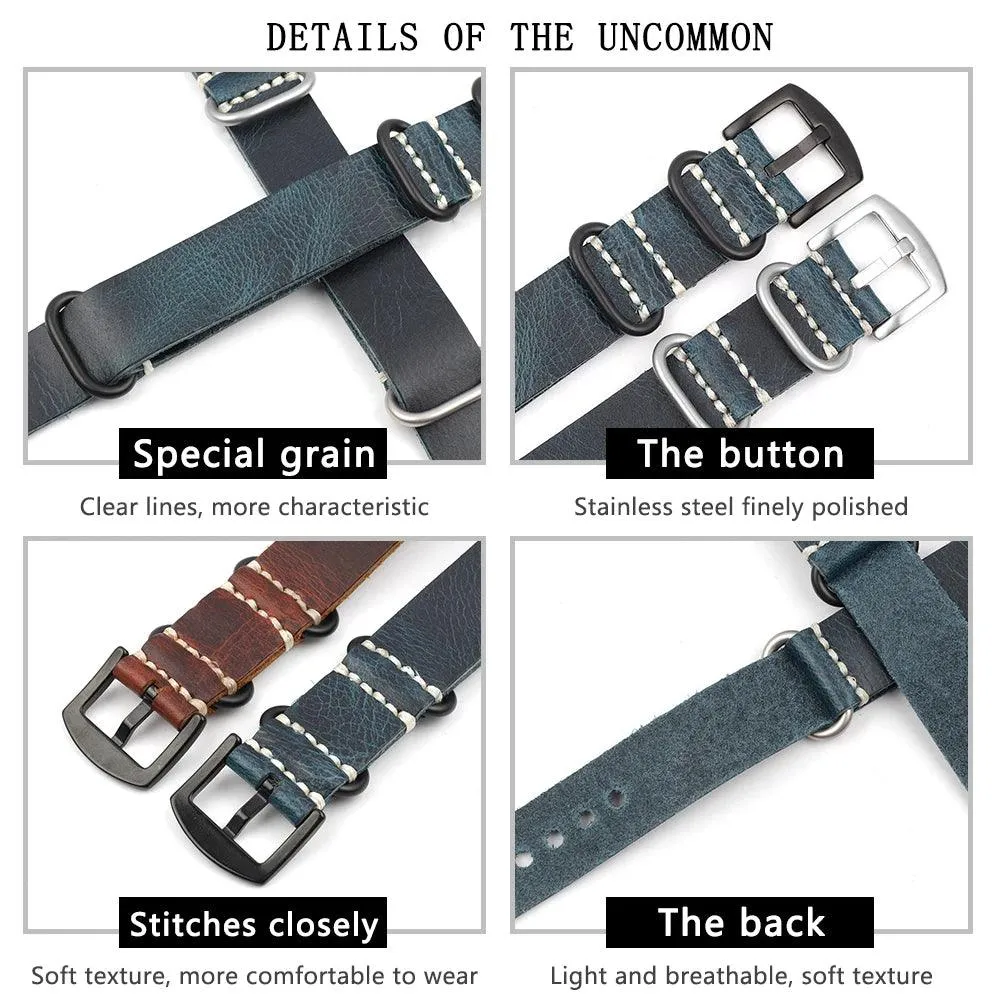 KZL029O Cowhide Genuine Leather Zulu Watch Straps