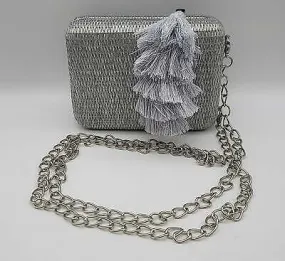 La Regale Raffia Tassel Box Clutch