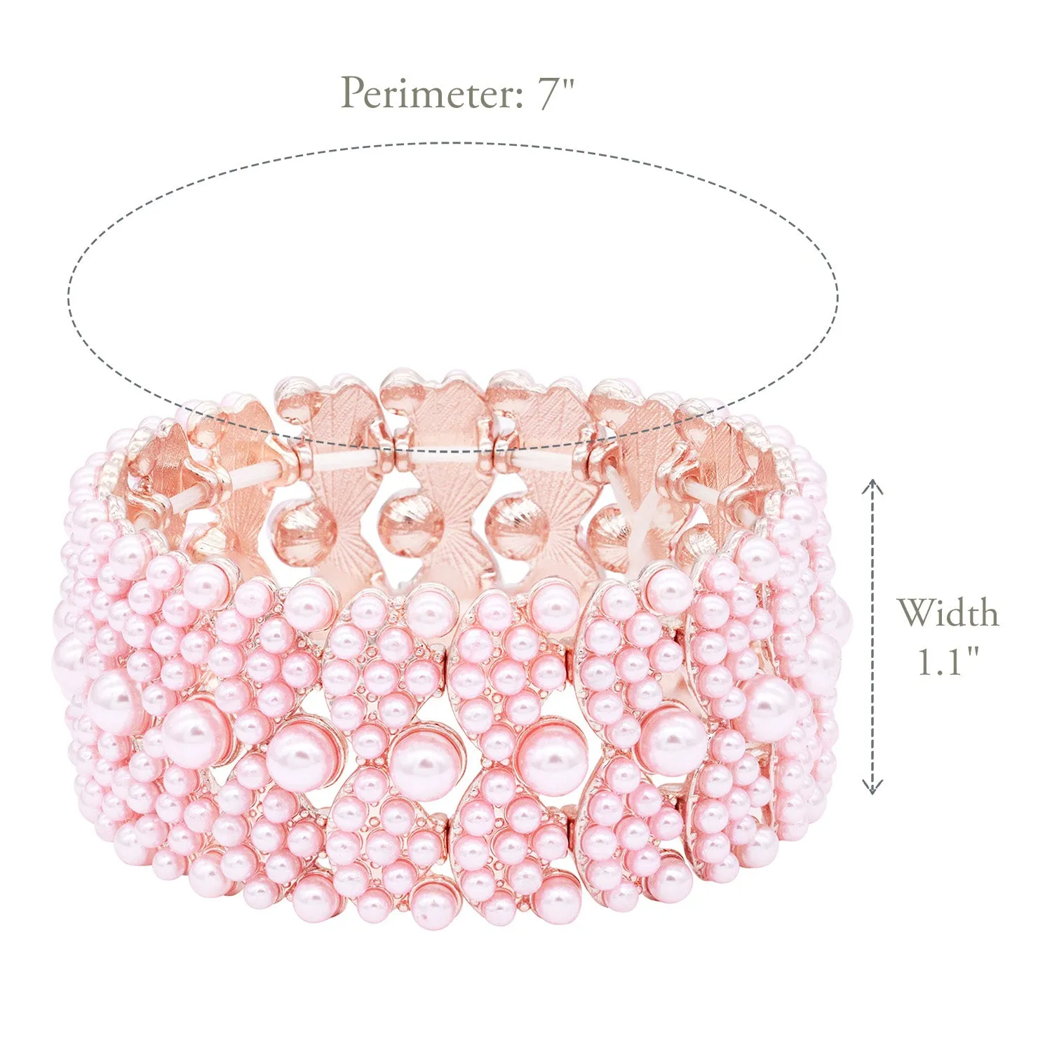 Lavencious Simulated Pearl Waves Design Elastic Stretch Bracelet Party Jewelry for Women - Pink
