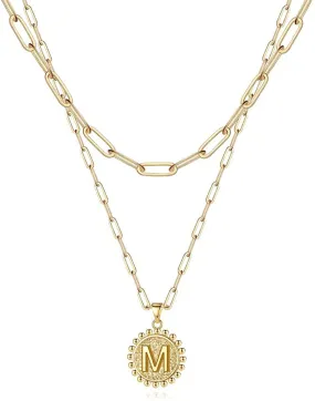 Layered Choker Necklaces for Women, 14K Gold Plated Dainty Layering Paperclip Chain Necklace Simple Adjustable Initial Coin Pendant Necklaces Layered Gold Chain Necklaces for Women Jewelry Gifts