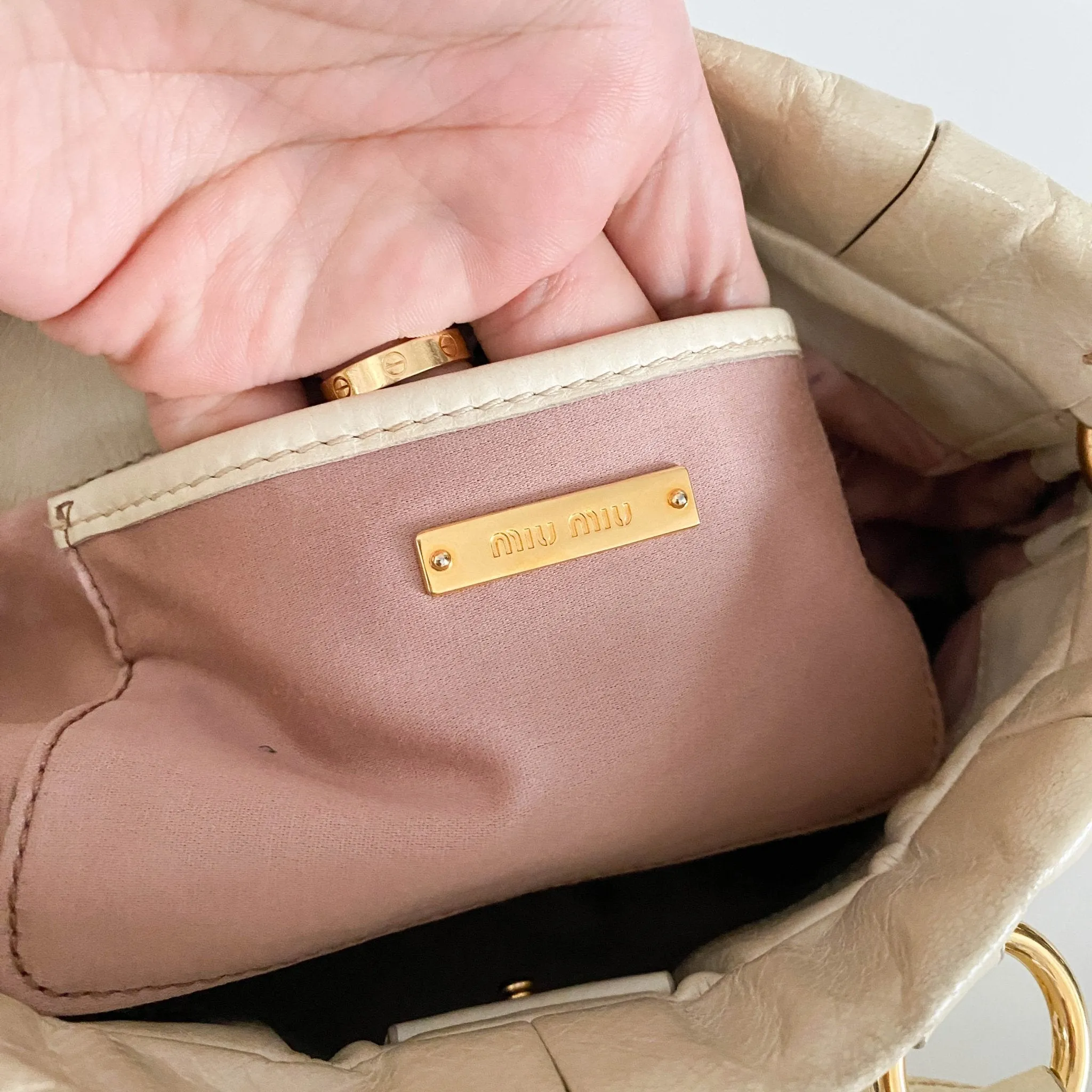 Leather Neutral Gathered Handle Shoulder Bag