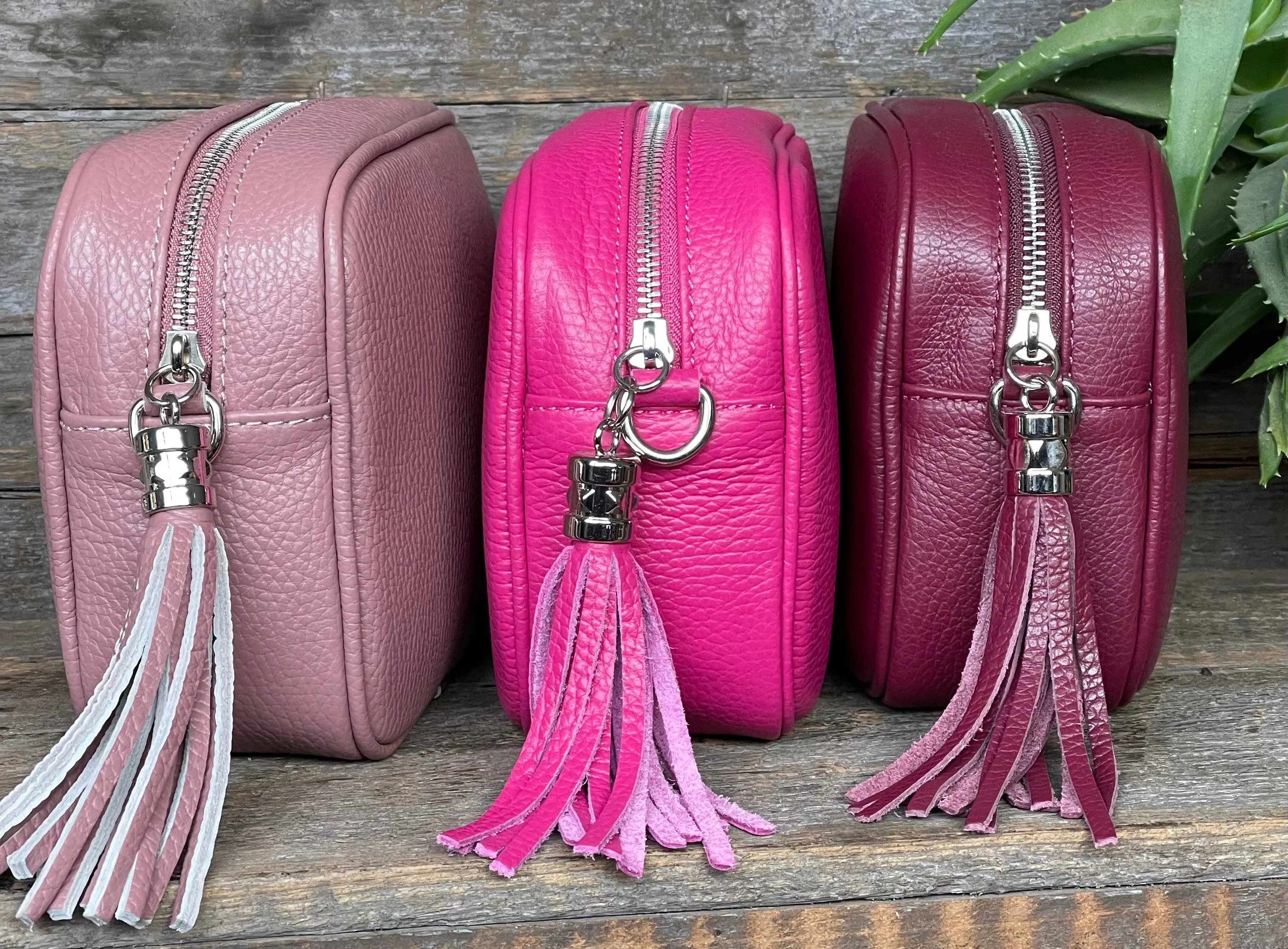 Leather Tassel Bag - Burgundy With Silver Finishings
