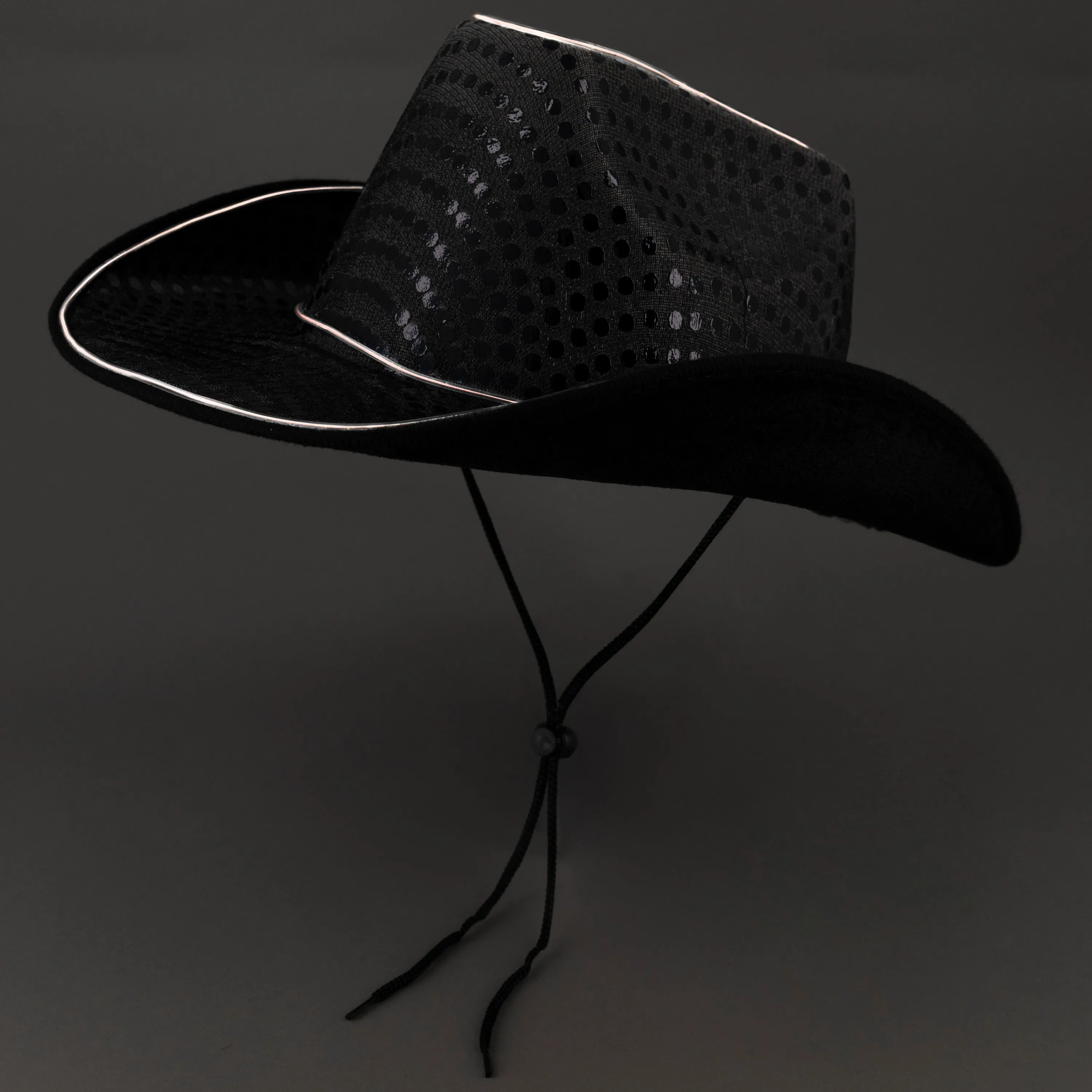 LED Flashing Black EL Wire Sequin Cowboy Party Hat - Pack of 96 Hats