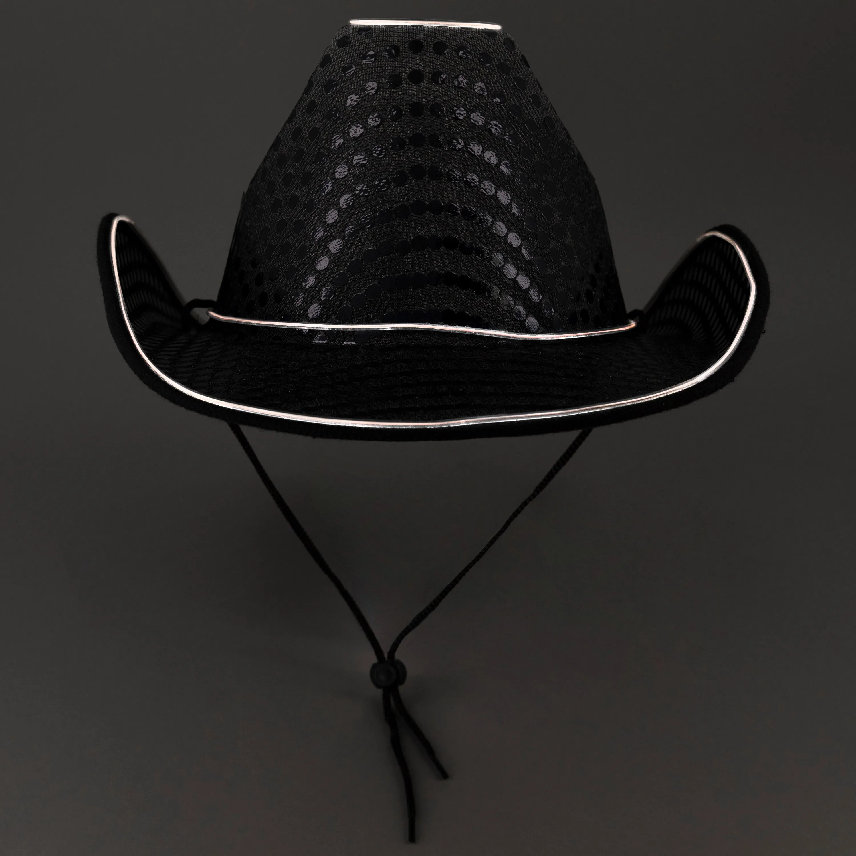 LED Flashing Black EL Wire Sequin Cowboy Party Hat - Pack of 96 Hats