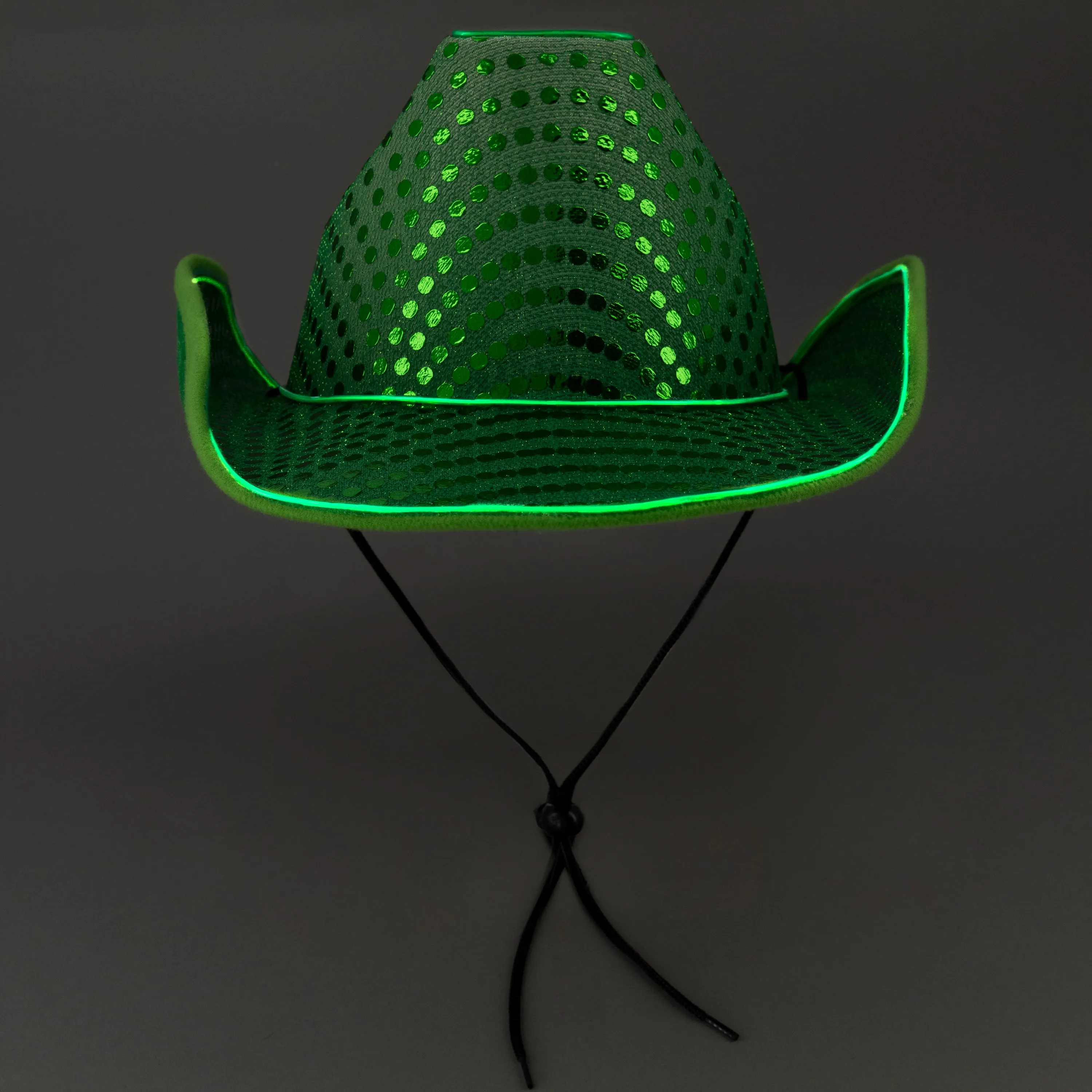 LED Flashing Green EL Wire Sequin Cowboy Party Hat - Pack of 18 Hats