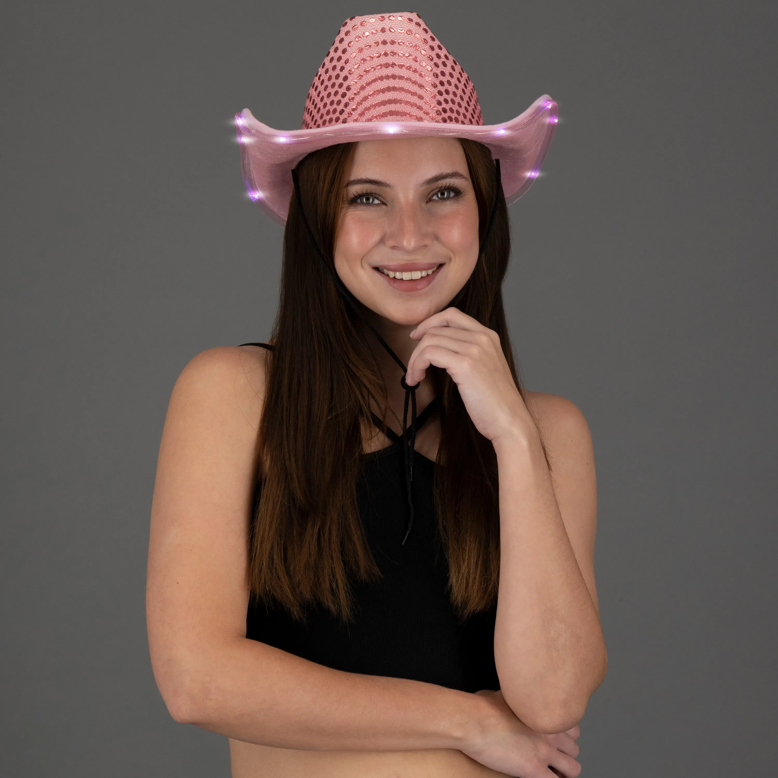 LED Light Up Flashing Sequin Pink Cowboy Hat - Pack of 3 Hats