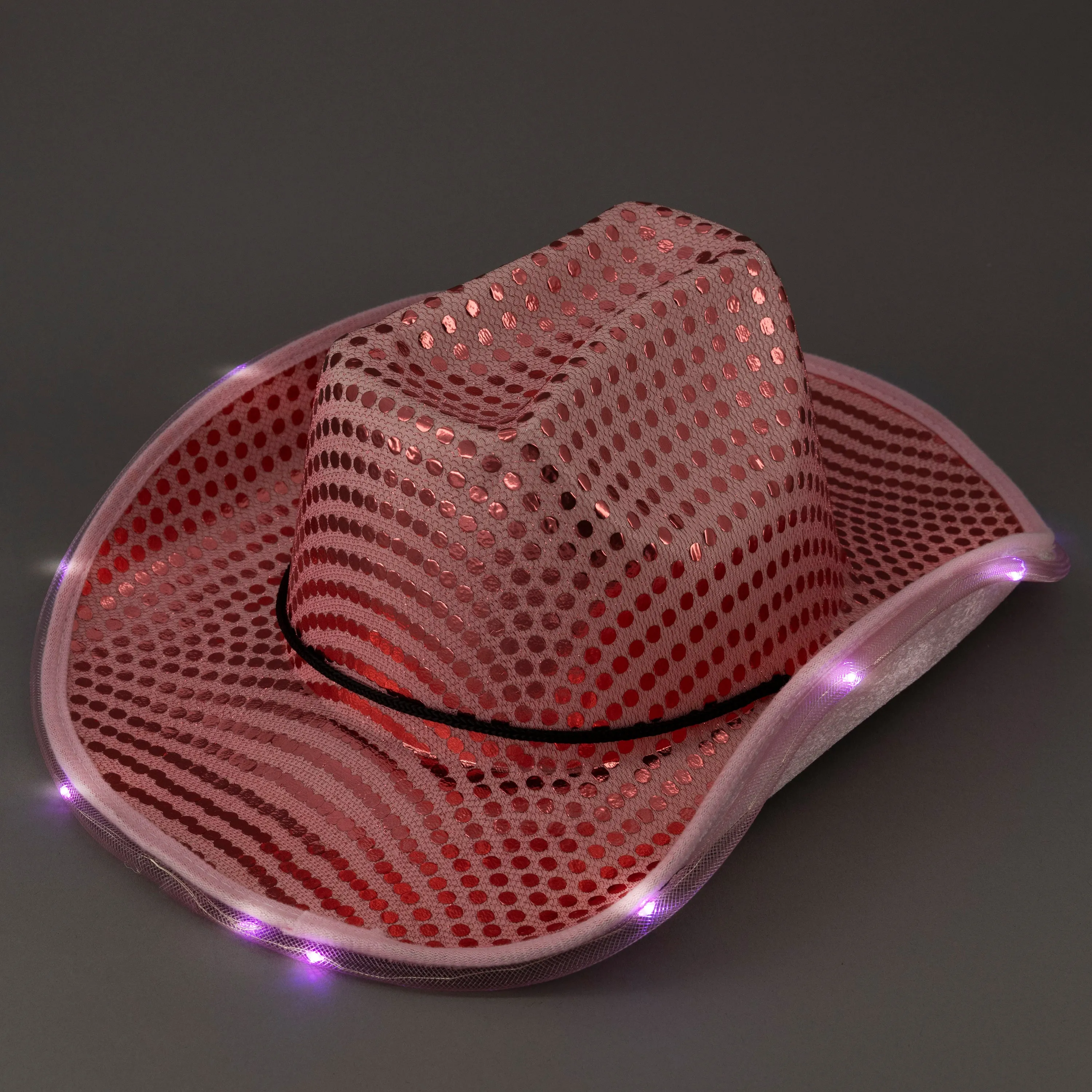 LED Light Up Flashing Sequin Pink Cowboy Hat - Pack of 3 Hats