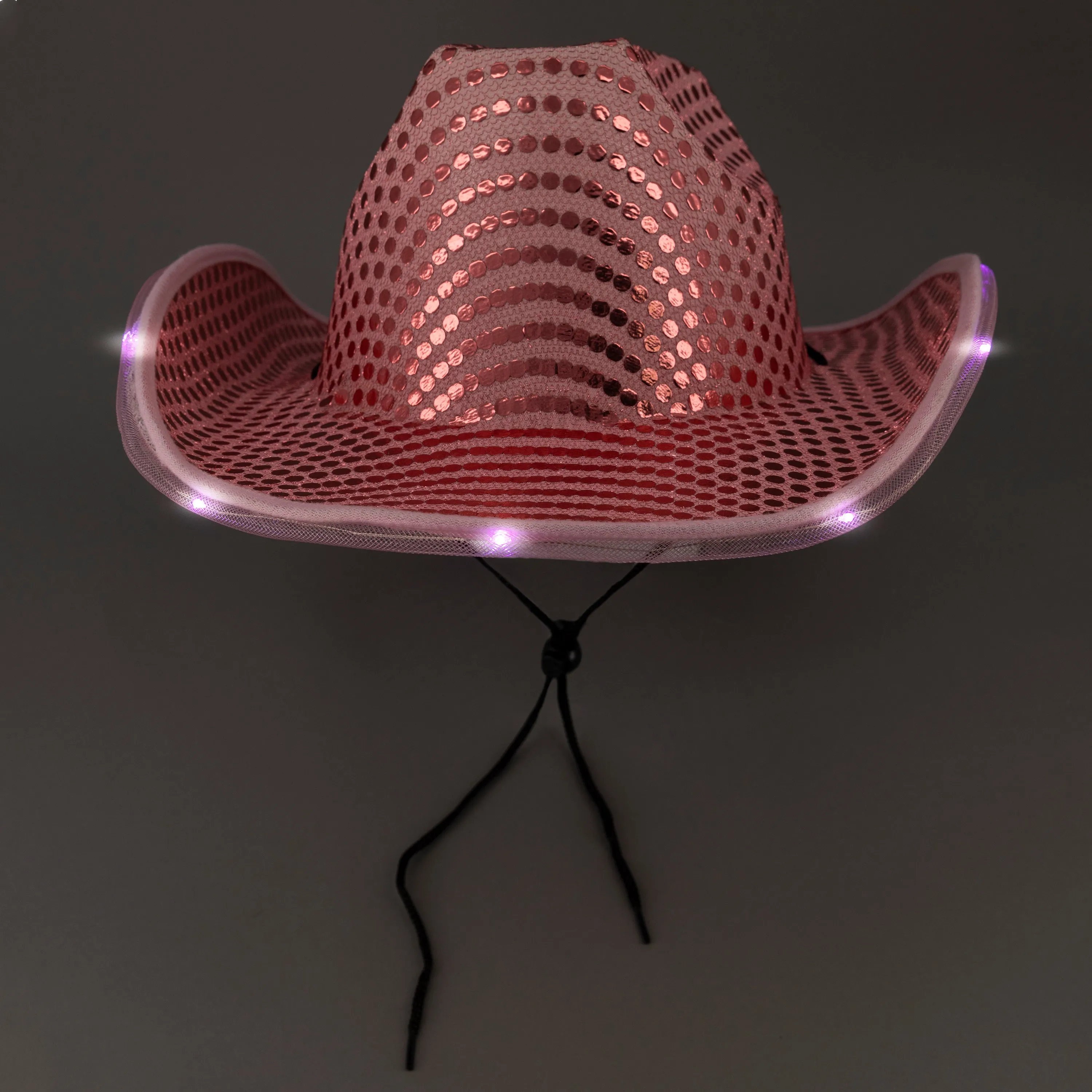 LED Light Up Flashing Sequin Pink Cowboy Hat - Pack of 3 Hats