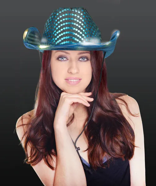 LED Light Up Flashing Sequin Purple & Teal Cowboy Hat - Pack of 2 Hats
