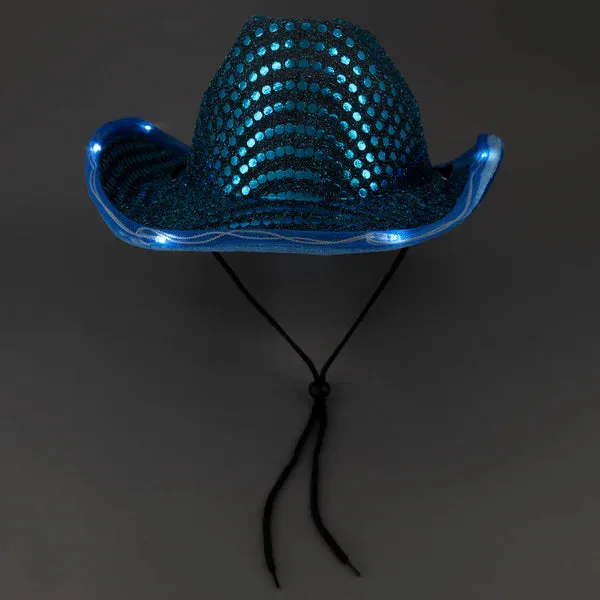 LED Light Up Flashing Sequin Purple & Teal Cowboy Hat - Pack of 2 Hats