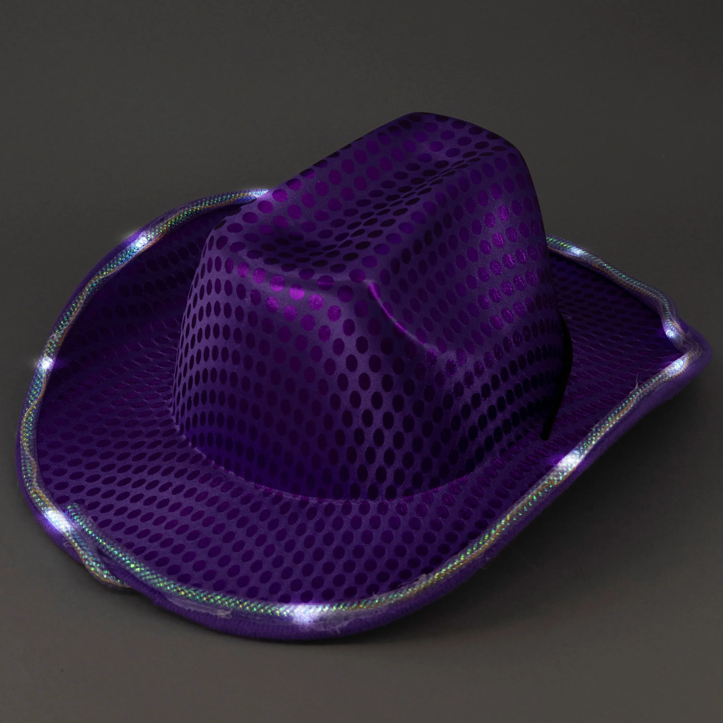 LED Light Up Flashing Sequin Purple & Teal Cowboy Hat - Pack of 2 Hats