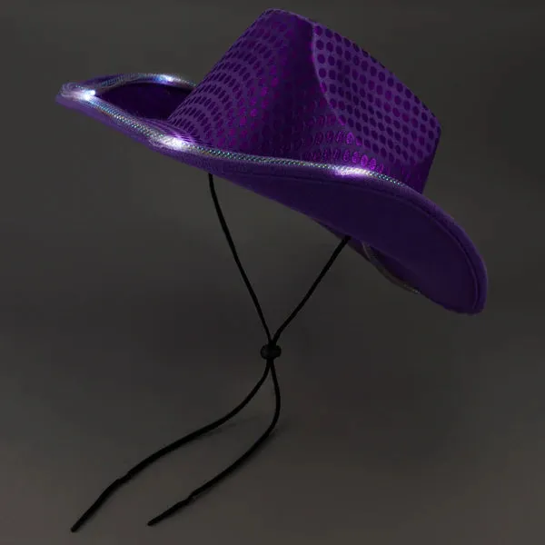 LED Light Up Flashing Sequin Purple & Teal Cowboy Hat - Pack of 2 Hats