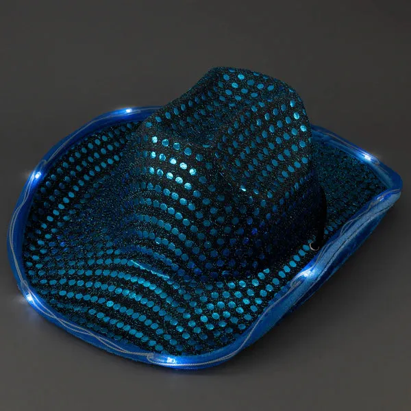 LED Light Up Flashing Sequin Purple & Teal Cowboy Hat - Pack of 2 Hats