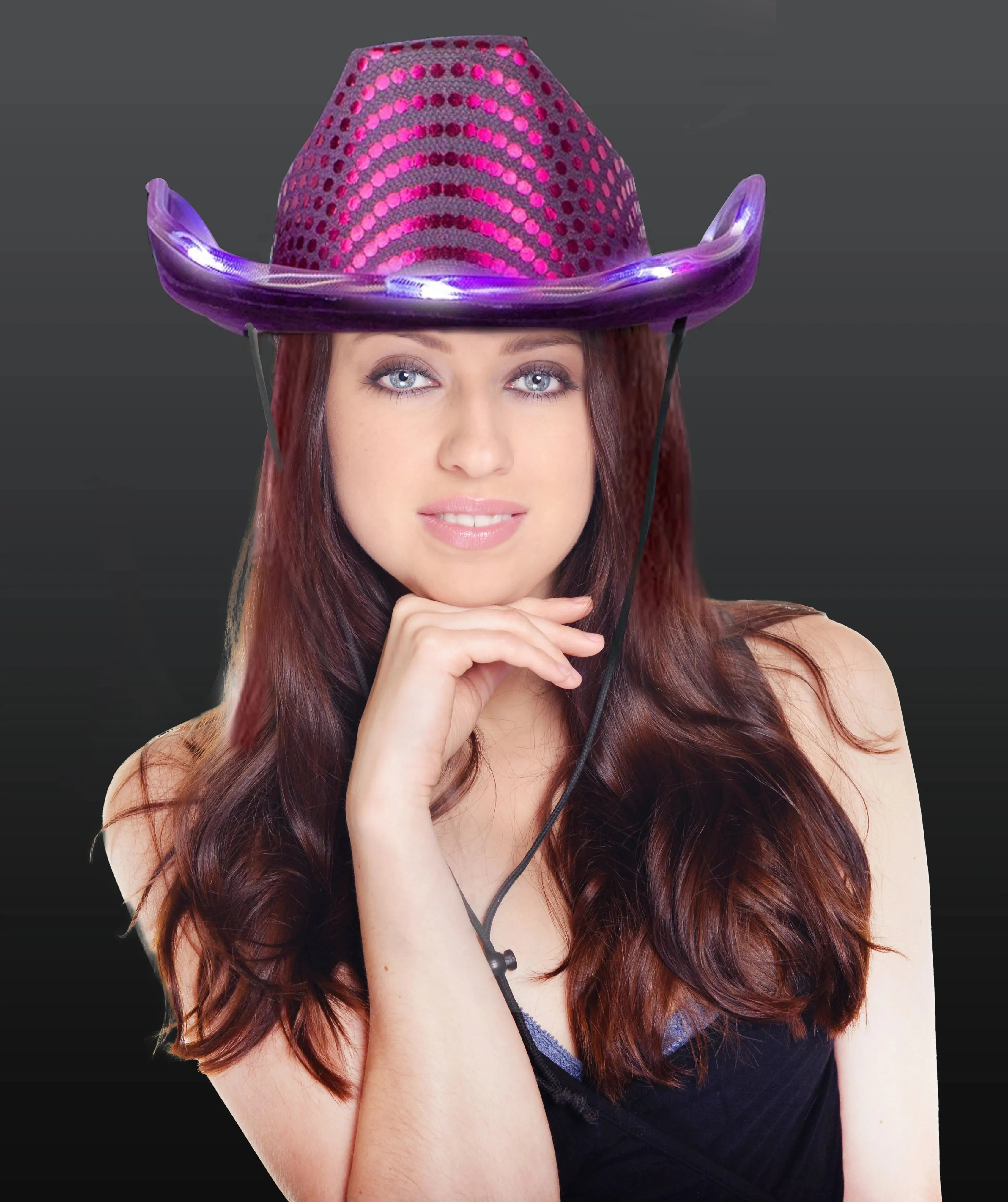 LED Light Up Flashing Sequin Purple & Teal Cowboy Hat - Pack of 2 Hats