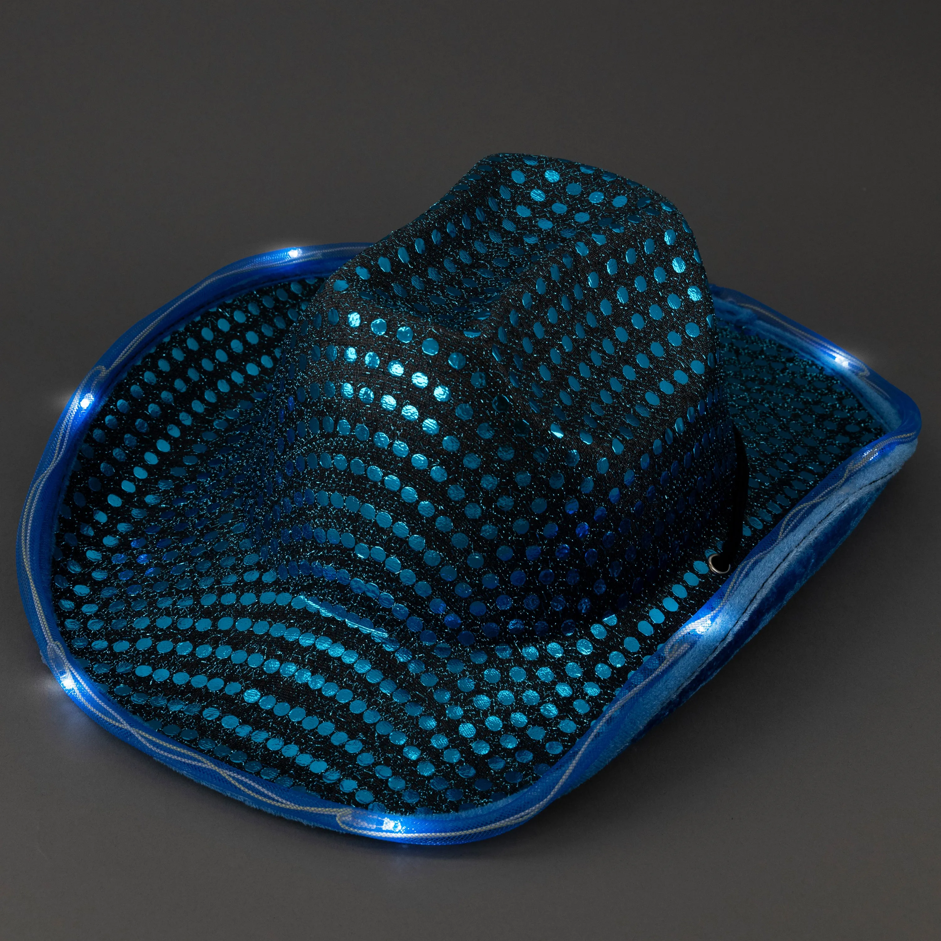 LED Light Up Flashing Sequin Teal Cowboy Hat - Pack of 3 Hats