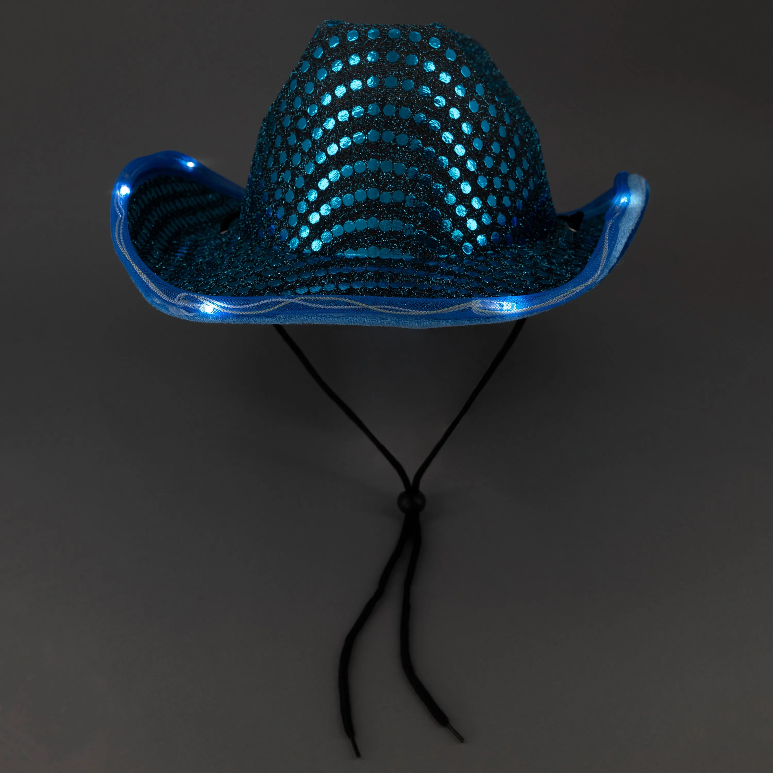 LED Light Up Flashing Sequin Teal Cowboy Hat - Pack of 3 Hats