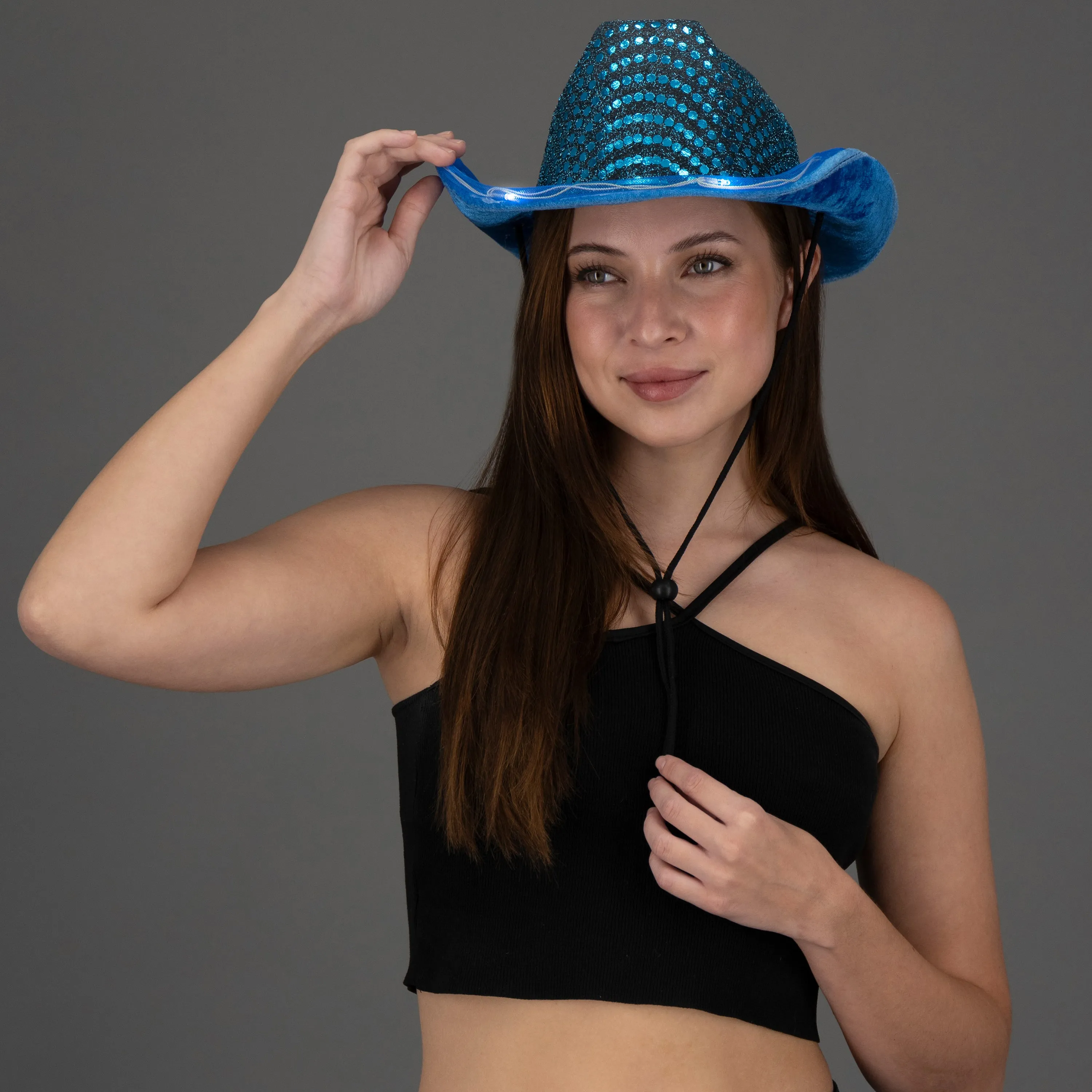 LED Light Up Flashing Sequin Teal Cowboy Hat - Pack of 3 Hats