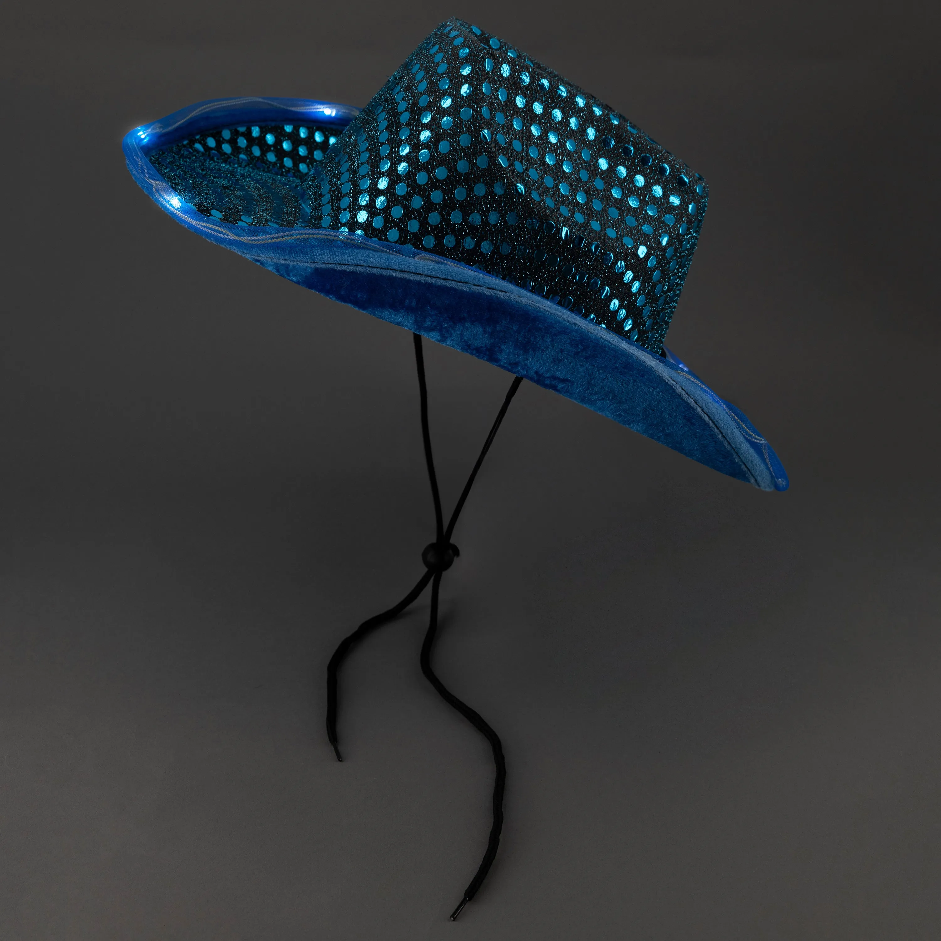 LED Light Up Flashing Sequin Teal Cowboy Hat - Pack of 3 Hats