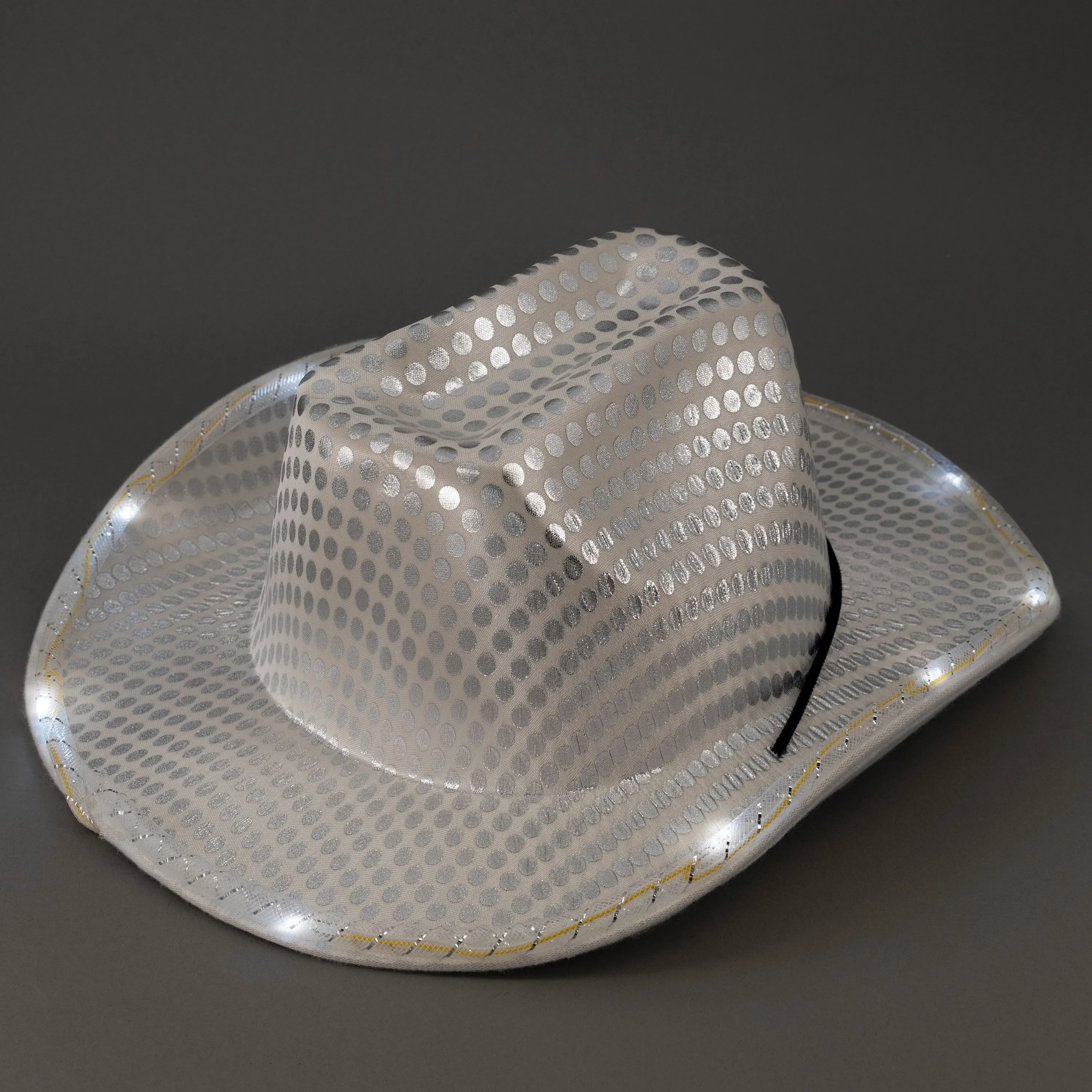 LED Light Up Flashing Sequin White Cowboy Hats - Pack of 36 Hats