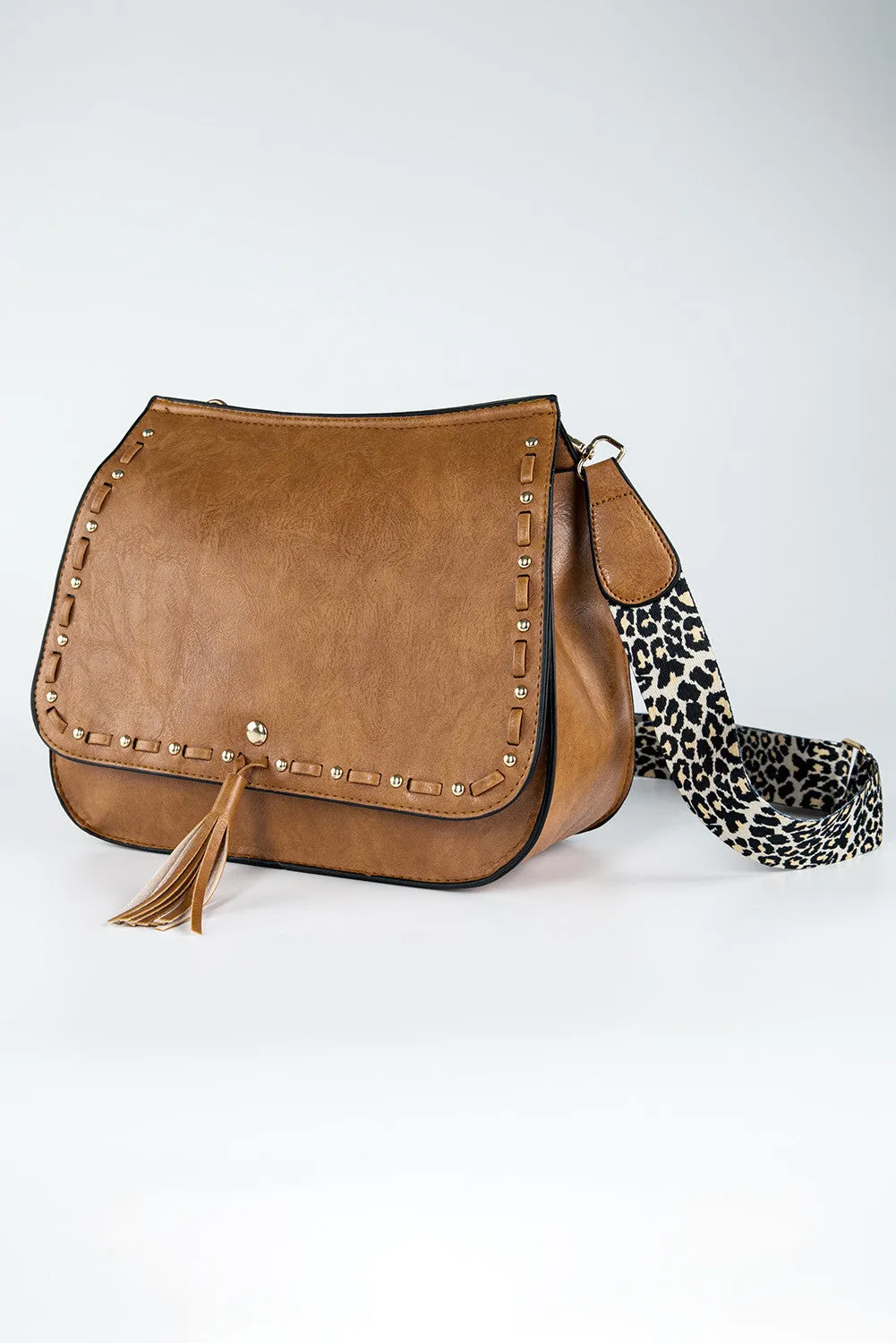 Leopard Guitar Strap Brown Crossbody Saddle Bag