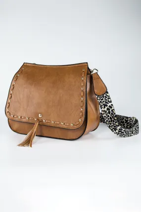 Leopard Guitar Strap Brown Crossbody Saddle Bag