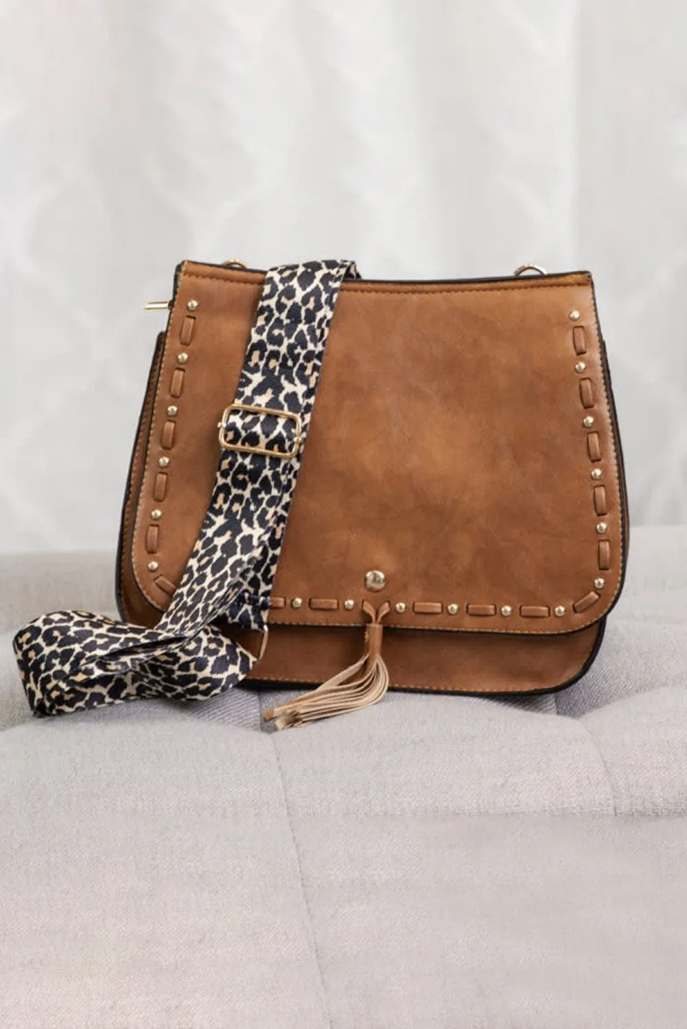 Leopard Guitar Strap Brown Crossbody Saddle Bag