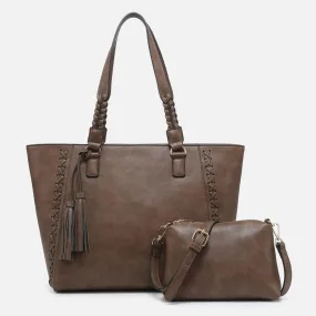 Lisa Structured Tote Set w/ Braided Accents