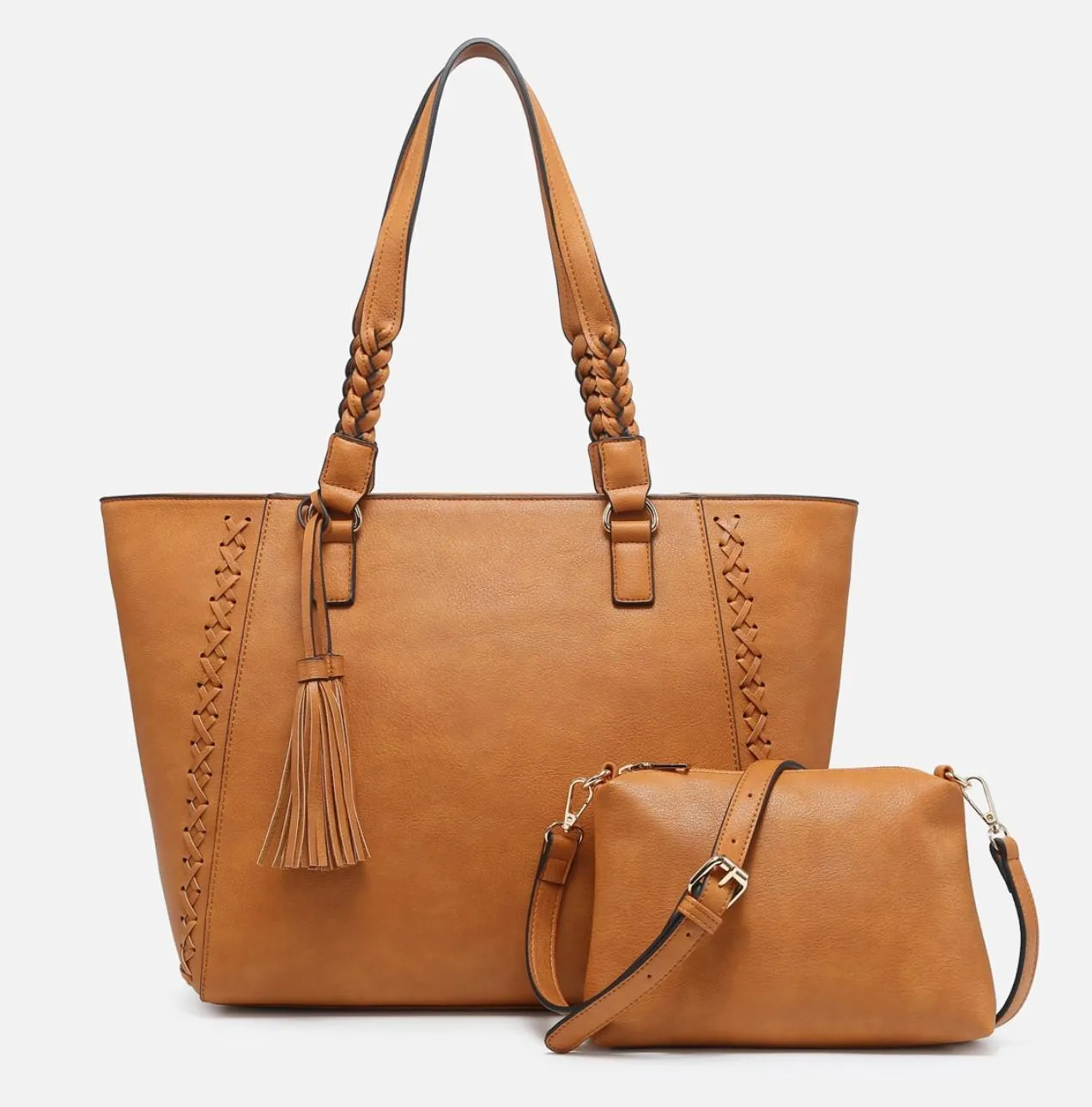 Lisa Structured Tote Set w/ Braided Accents