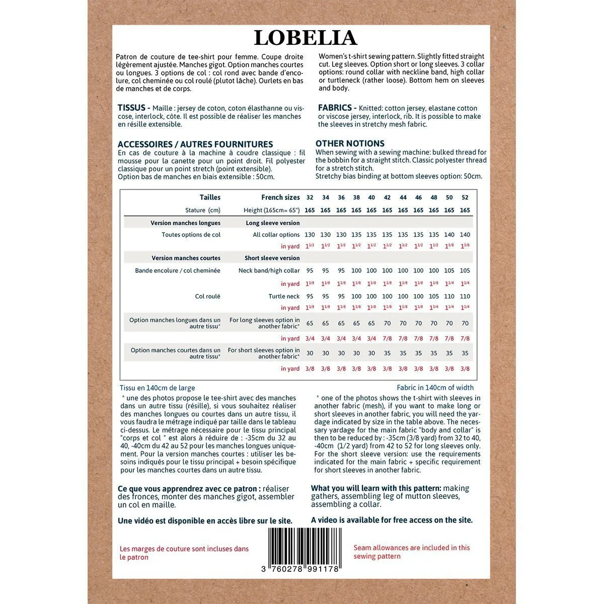 Lobelia Mum Tee-Shirt Sewing Pattern - Ladies 32/52 - Ikatee