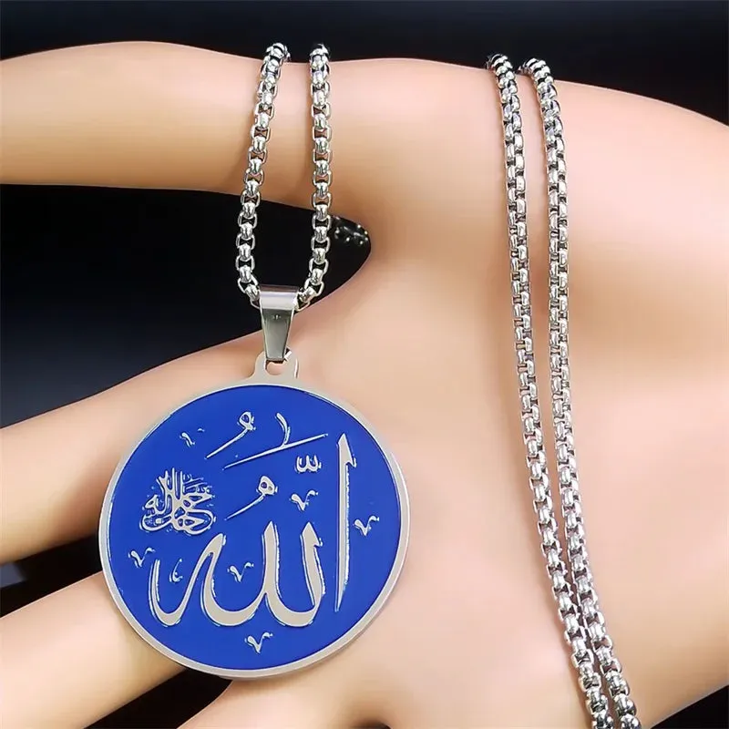 Luck Arabic God Allah Pendant Necklaces Men/Women Stainless Steel Muslim Islam Quran Necklace