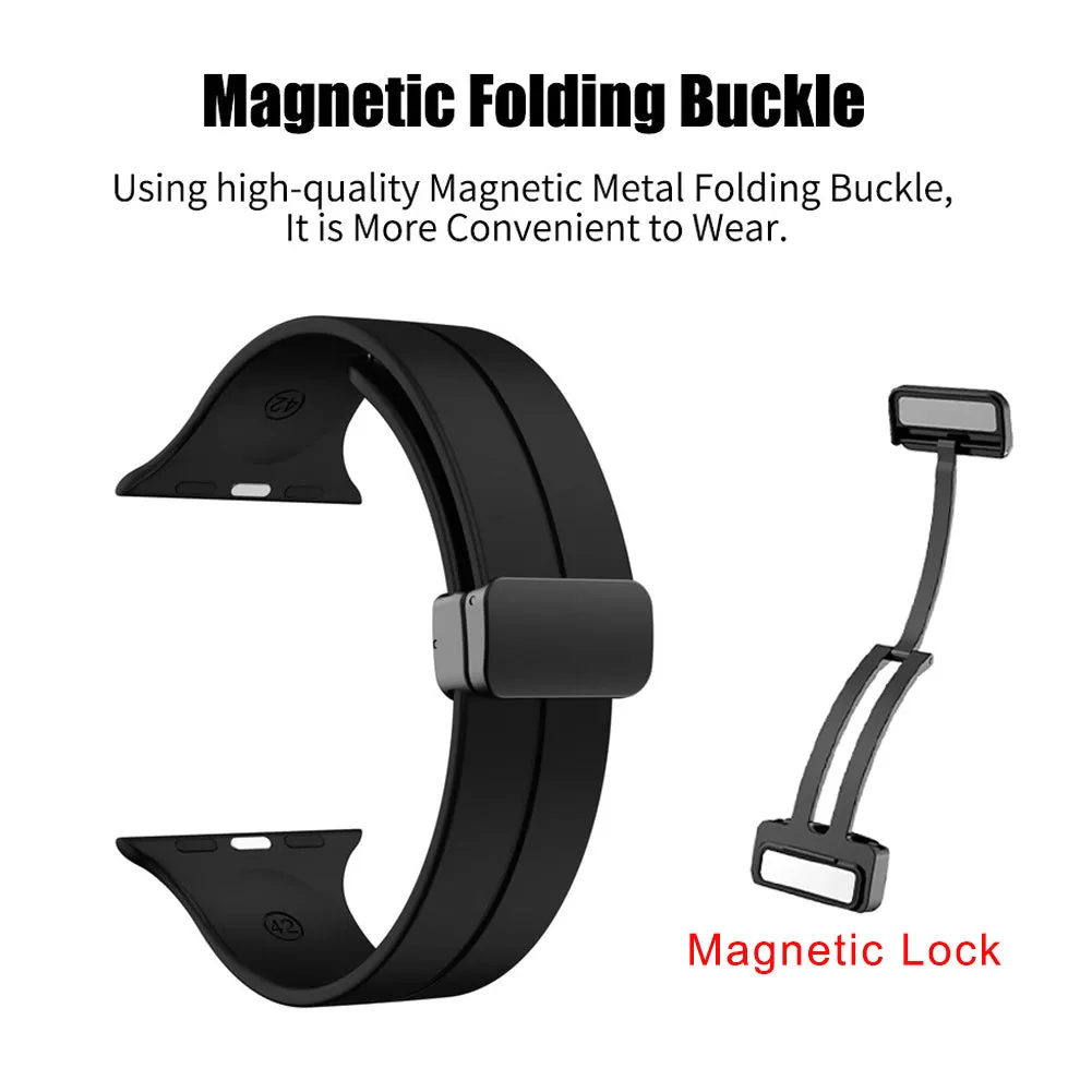 Magnetic Silicone Strap For apple Watch Series 10-Black