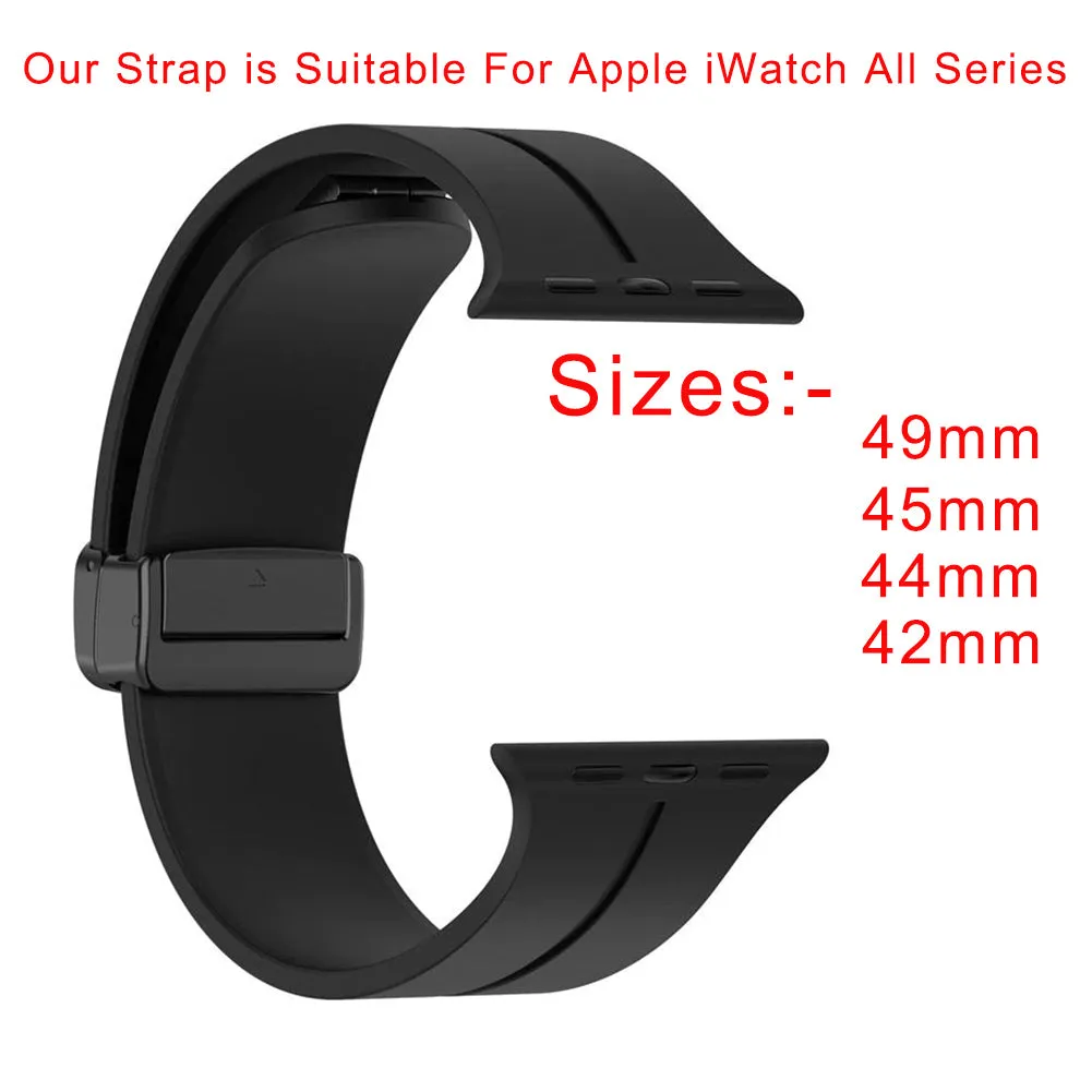 Magnetic Silicone Strap For apple Watch Series 10-Black