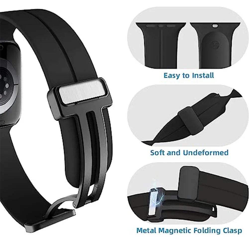 Magnetic Silicone Strap For apple Watch Series 10-Black