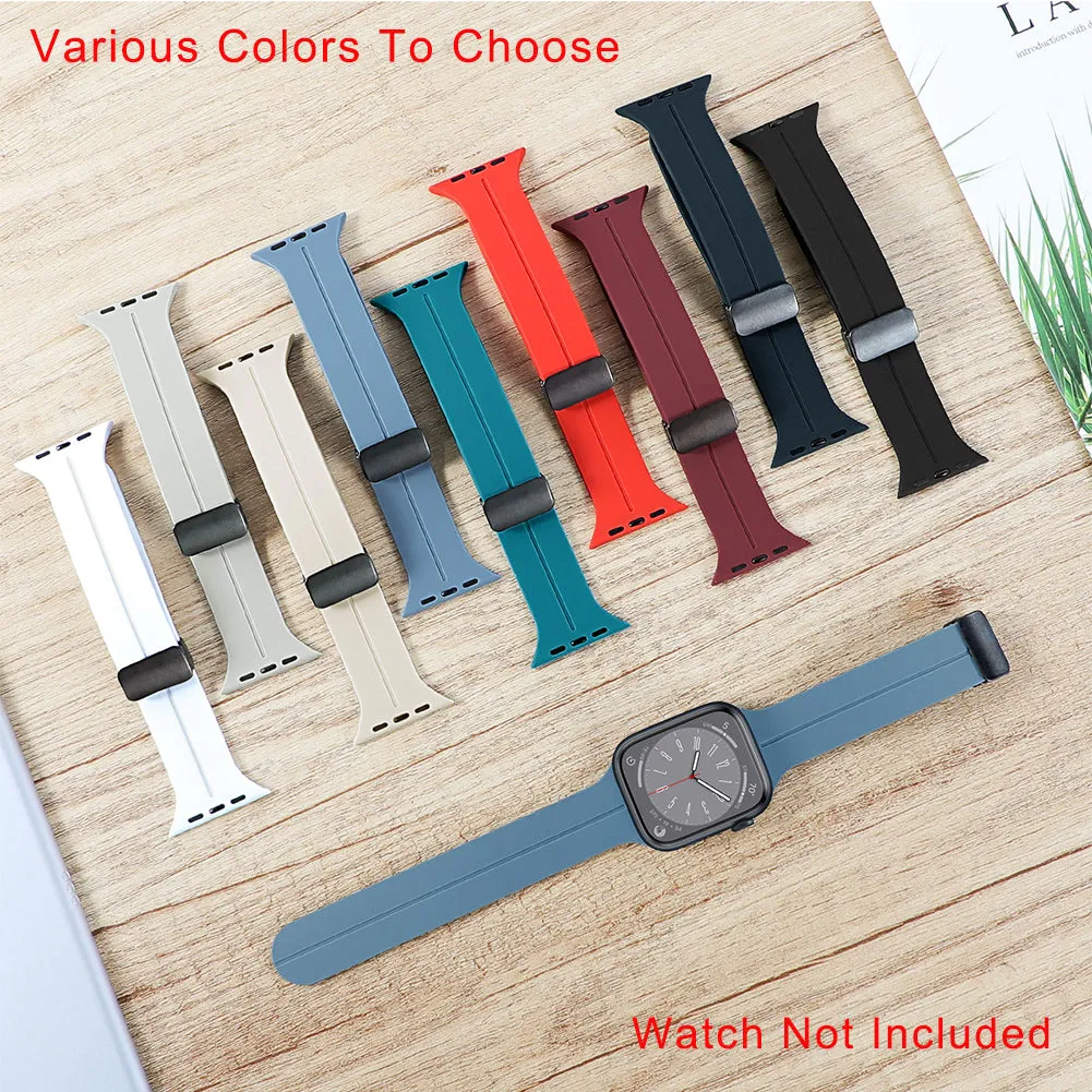 Magnetic Silicone Strap For apple Watch Series 10-Black