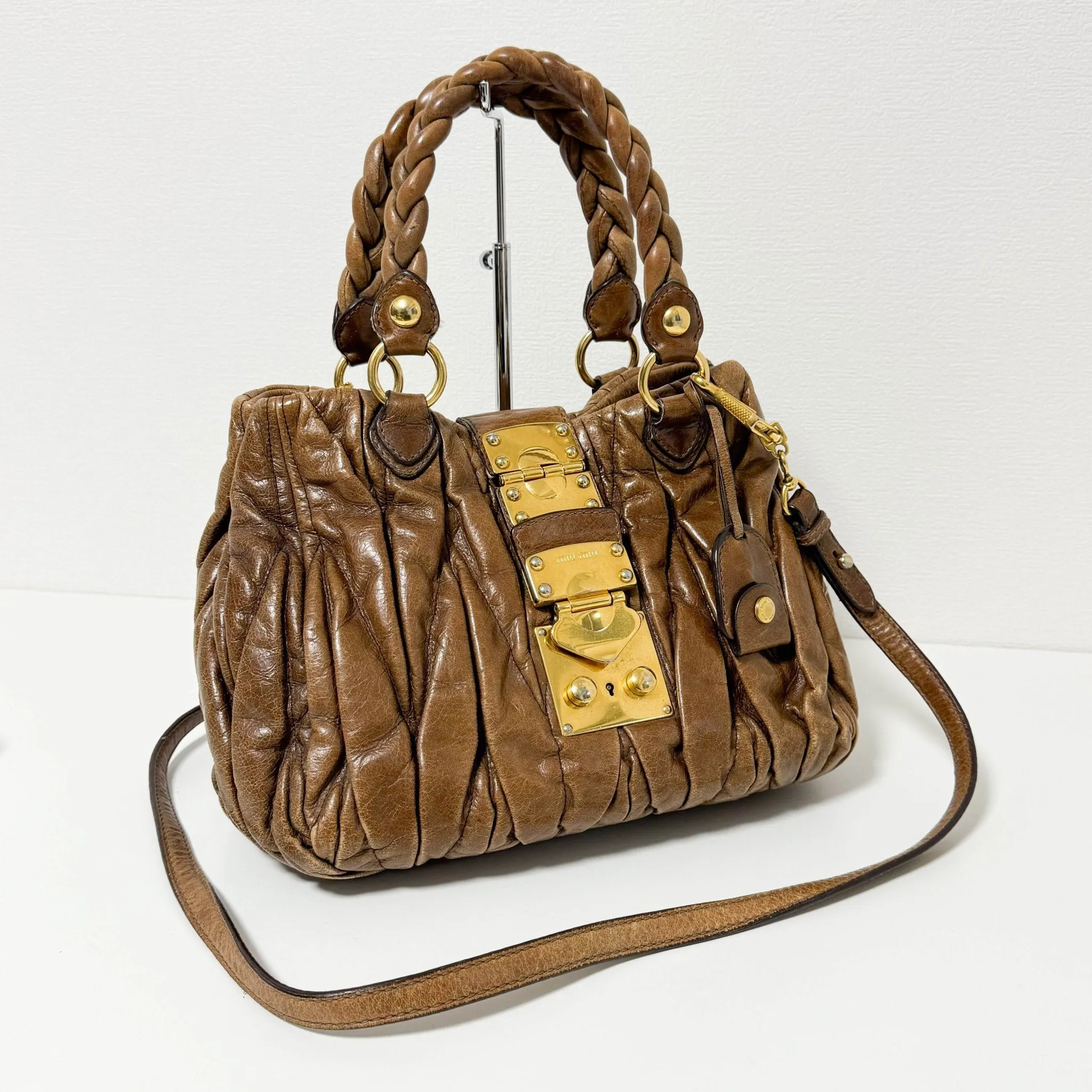 Matelassé Brown Leather Crossbody / Handbag