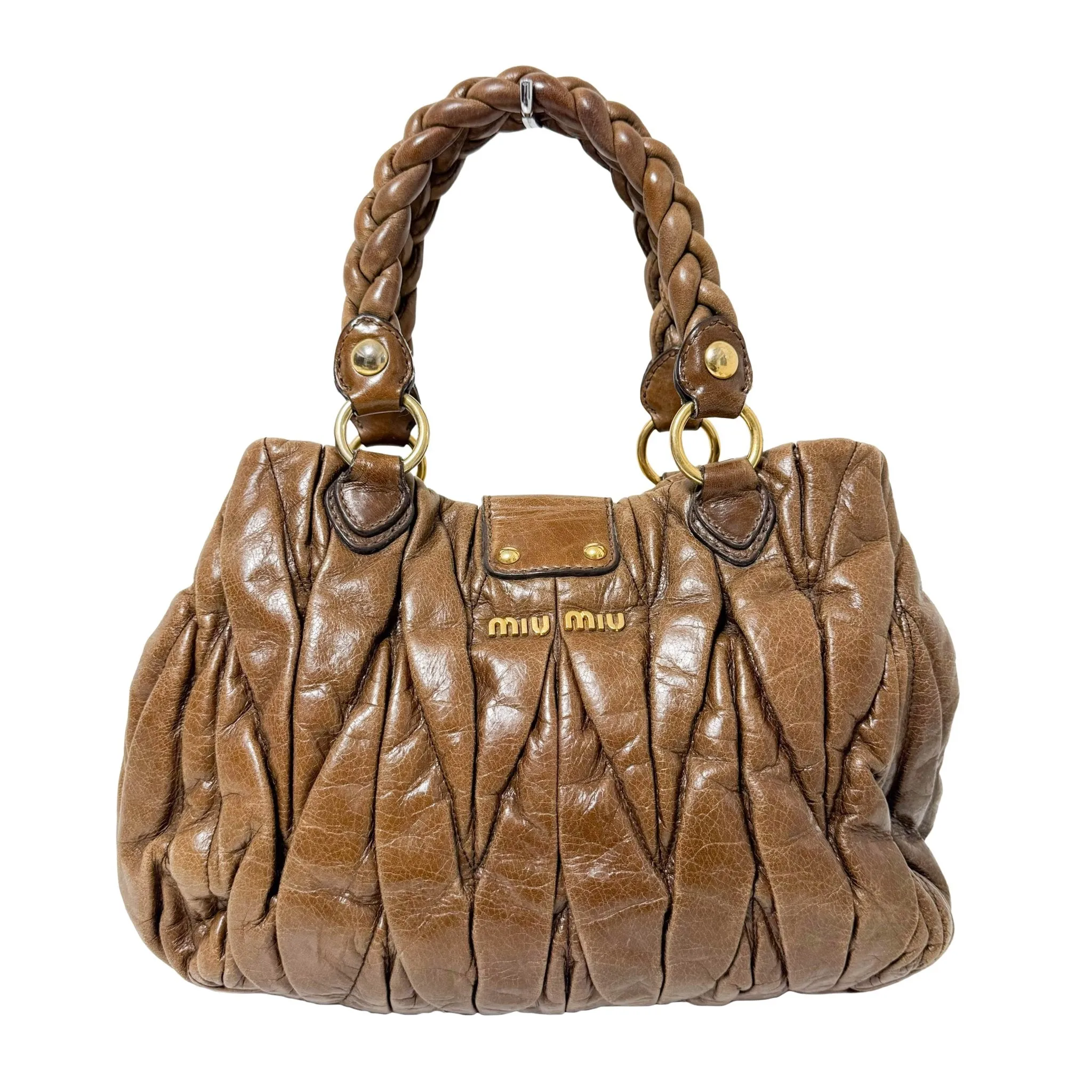 Matelassé Brown Leather Crossbody / Handbag