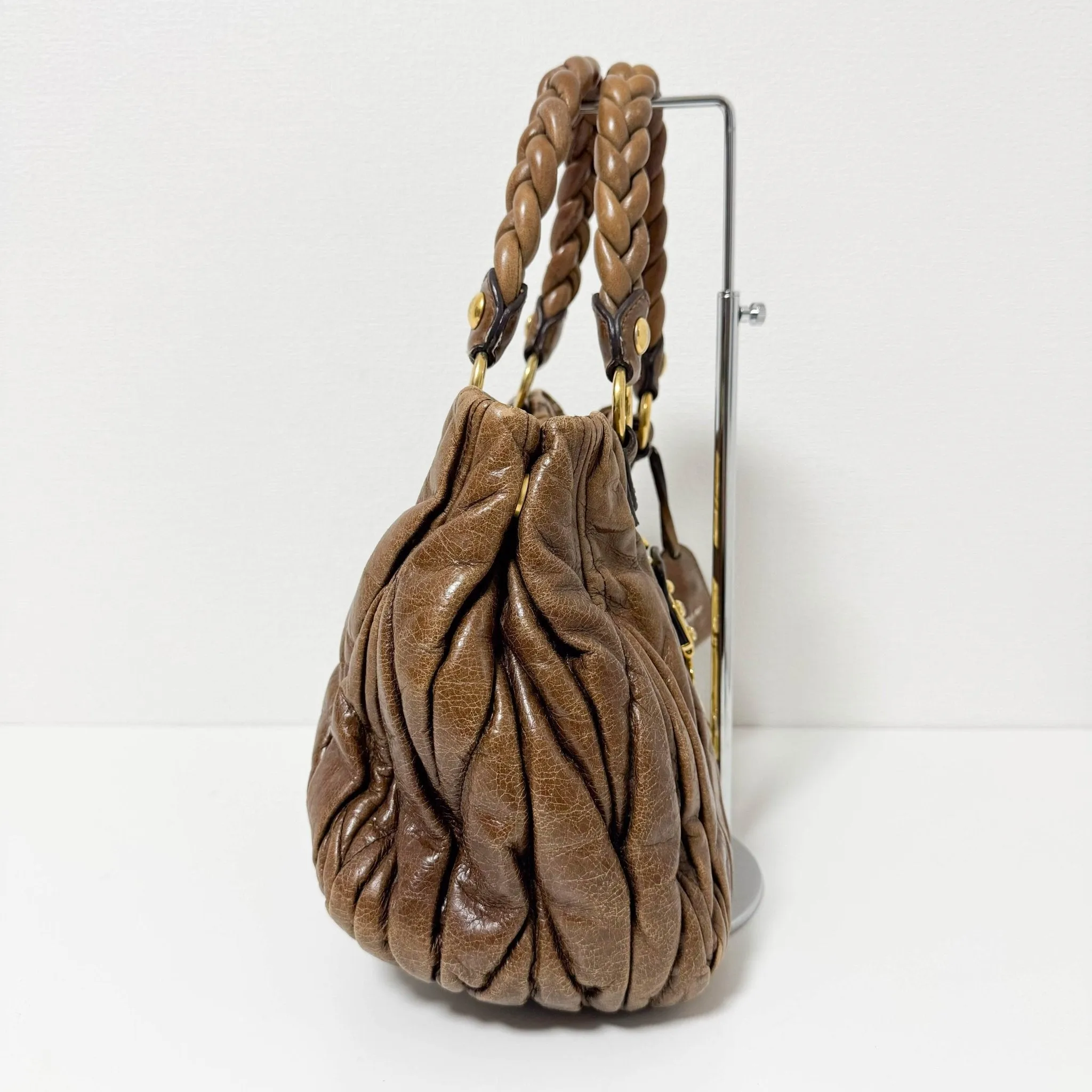 Matelassé Brown Leather Crossbody / Handbag