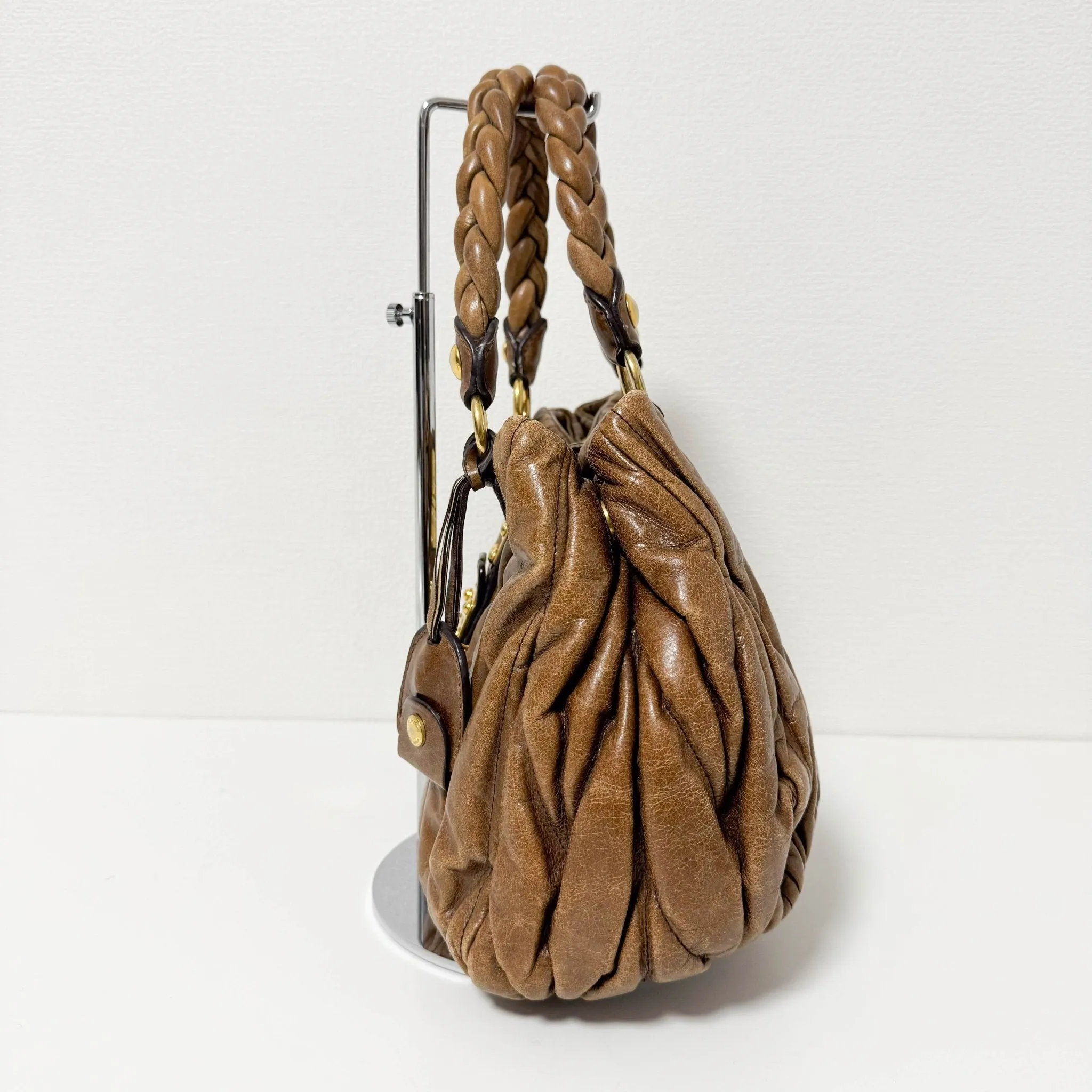 Matelassé Brown Leather Crossbody / Handbag