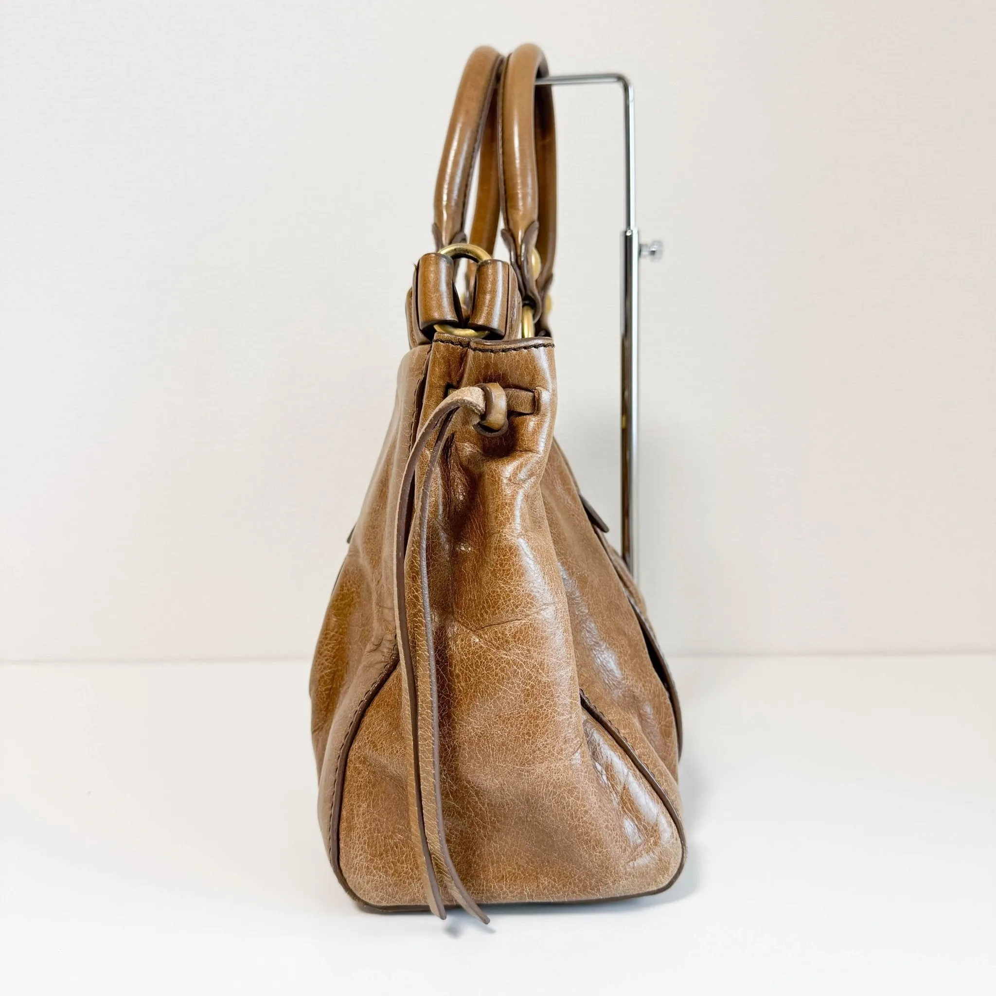 Matelassé Brown Leather Shoulder Bag Tote
