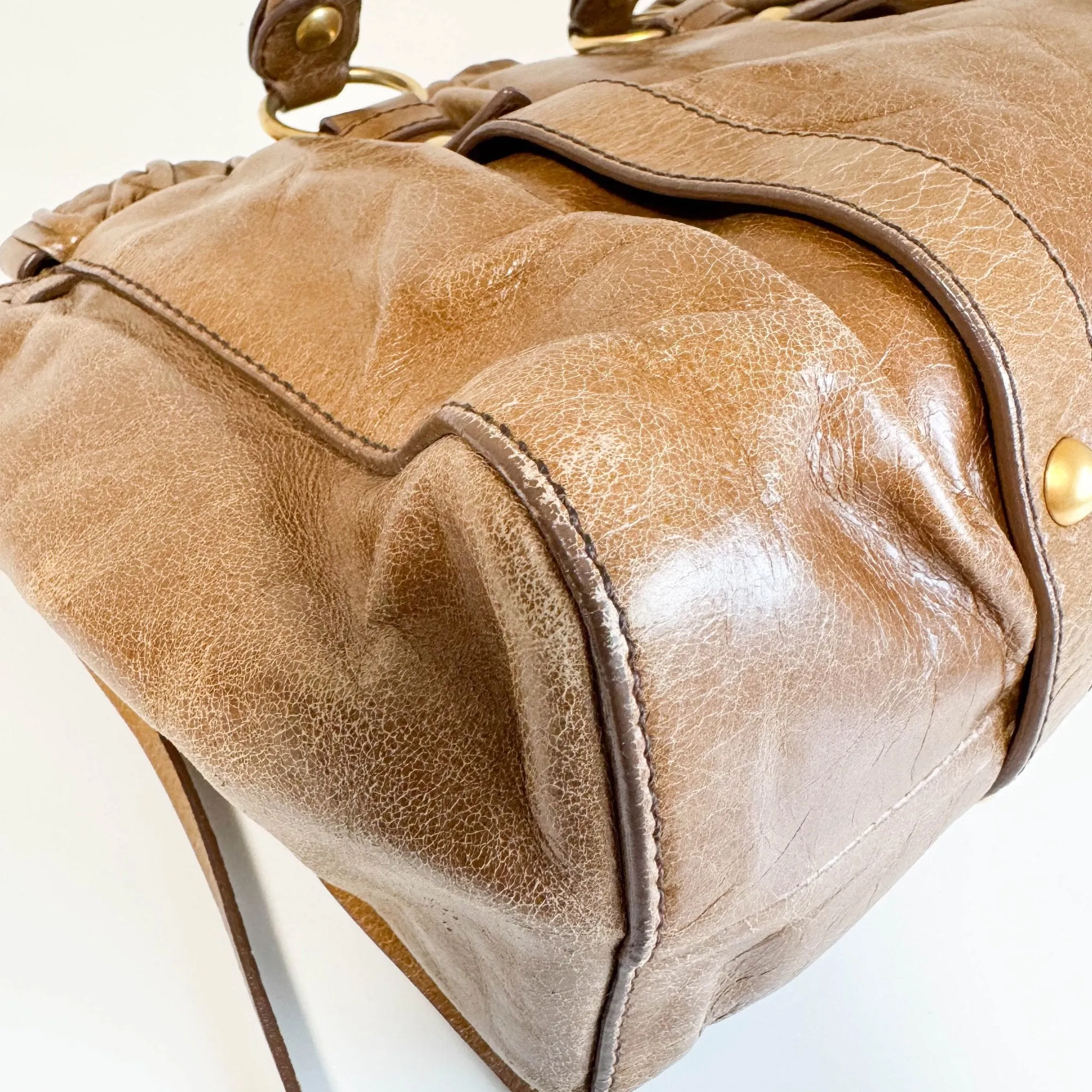 Matelassé Brown Leather Shoulder Bag Tote