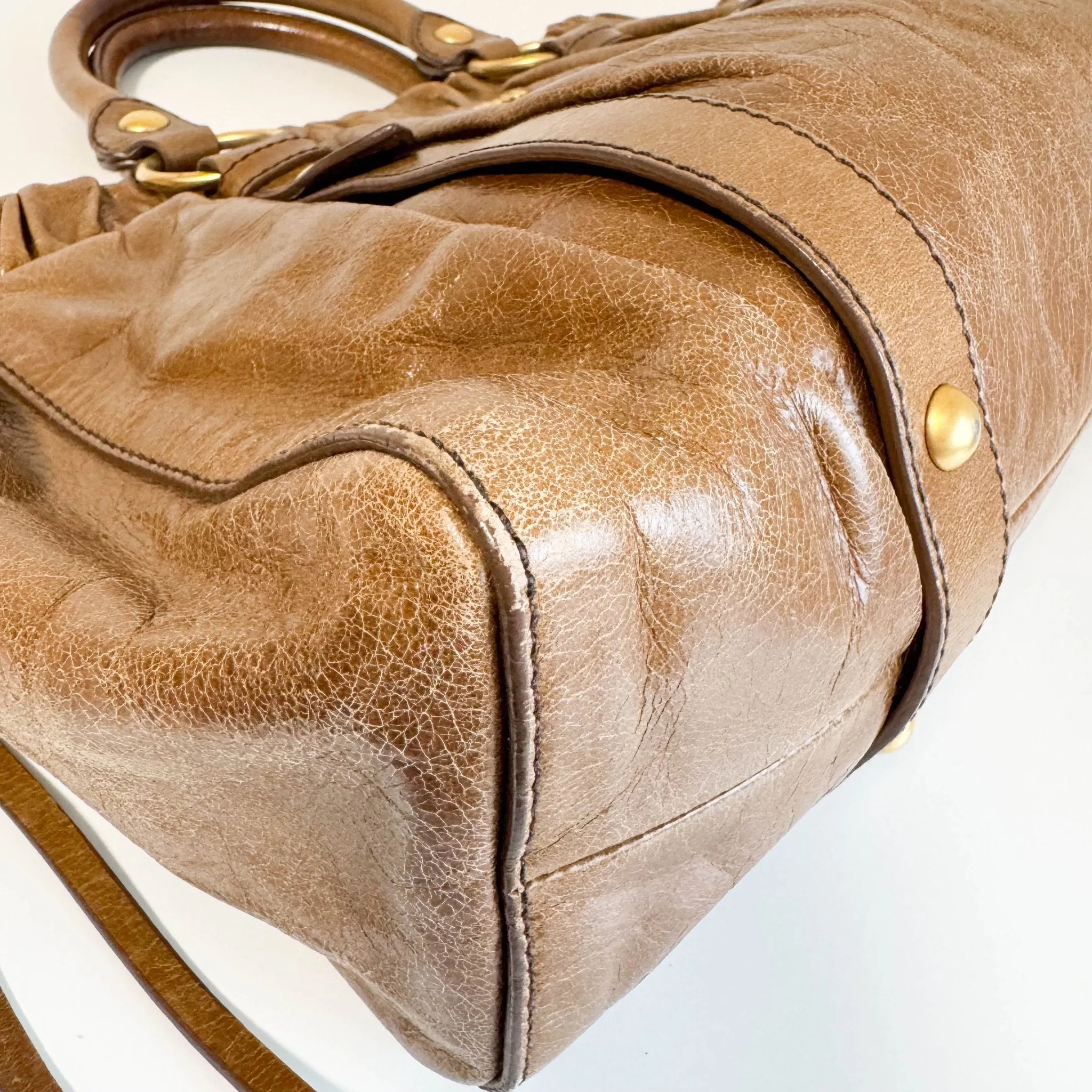 Matelassé Brown Leather Shoulder Bag Tote