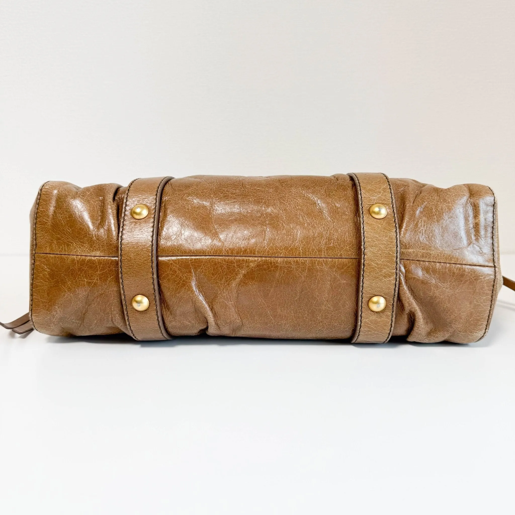 Matelassé Brown Leather Shoulder Bag Tote